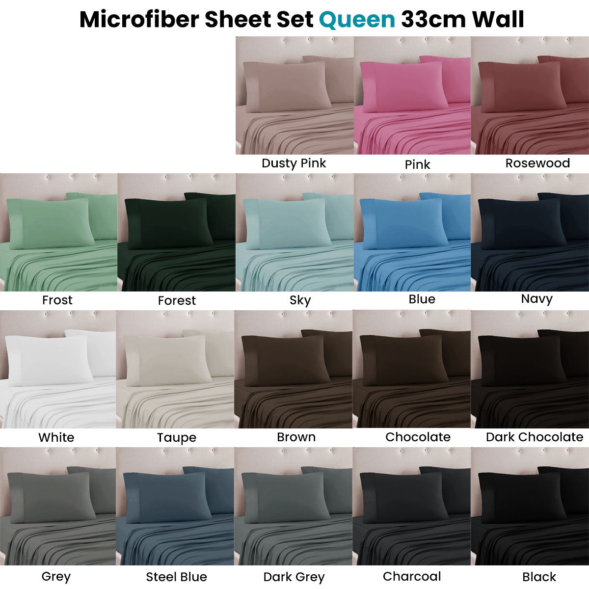 Premium Microfiber Sheet Set Queen Size - 33cm Wall Rosewood Design - Ultra Soft & Breathable Bedding - Perfect for Master Bedroom, Guest Room & Dormitory
