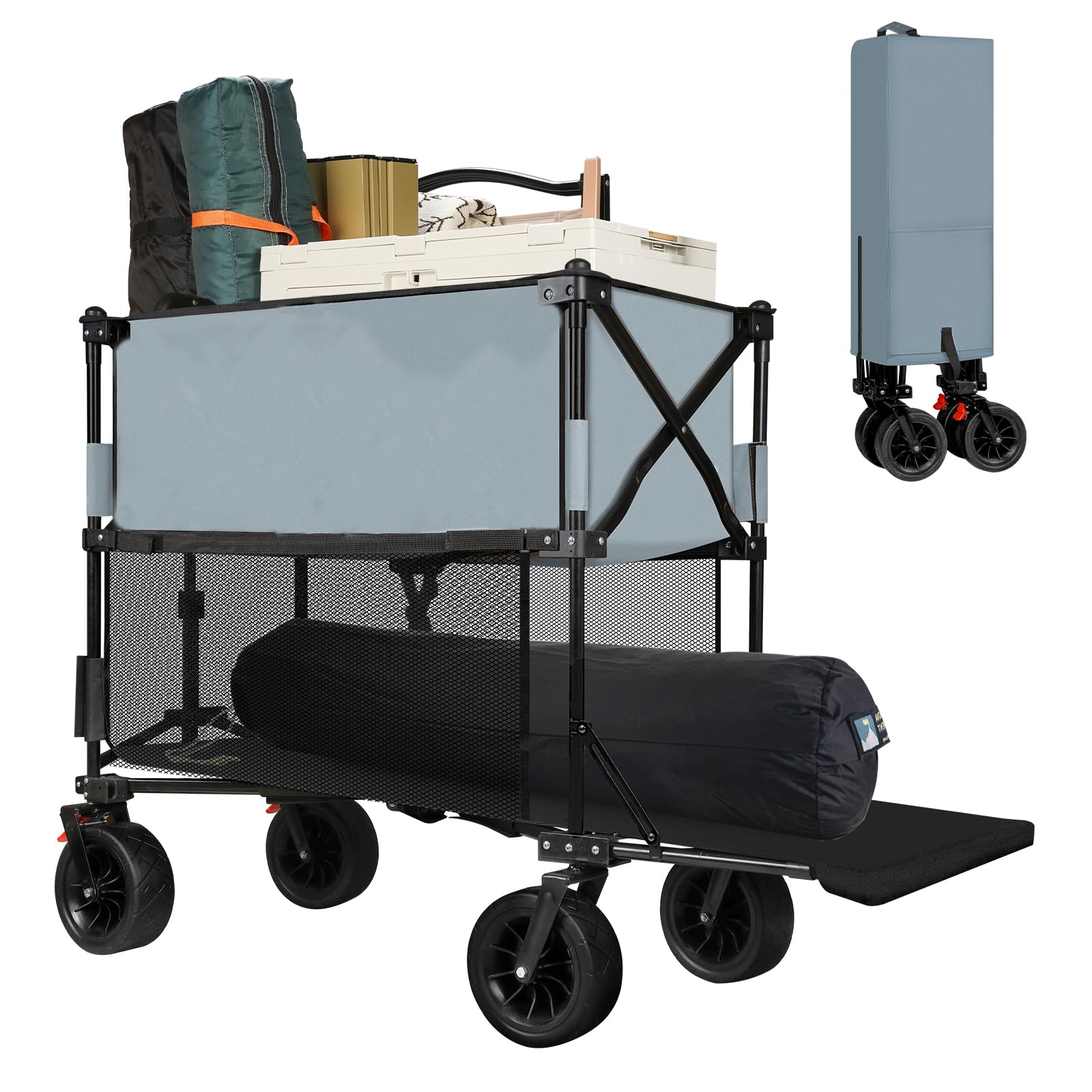 **Heavy Duty Double Decker Folding Wagon Cart with Large Wheels & Brakes – Portable Utility Cart for Beach, Camping, Groceries, and Outdoor Adventures**    *(Perfect for picnics, tailgating, farmers markets, and hauling gear to the beach or campsite!)*