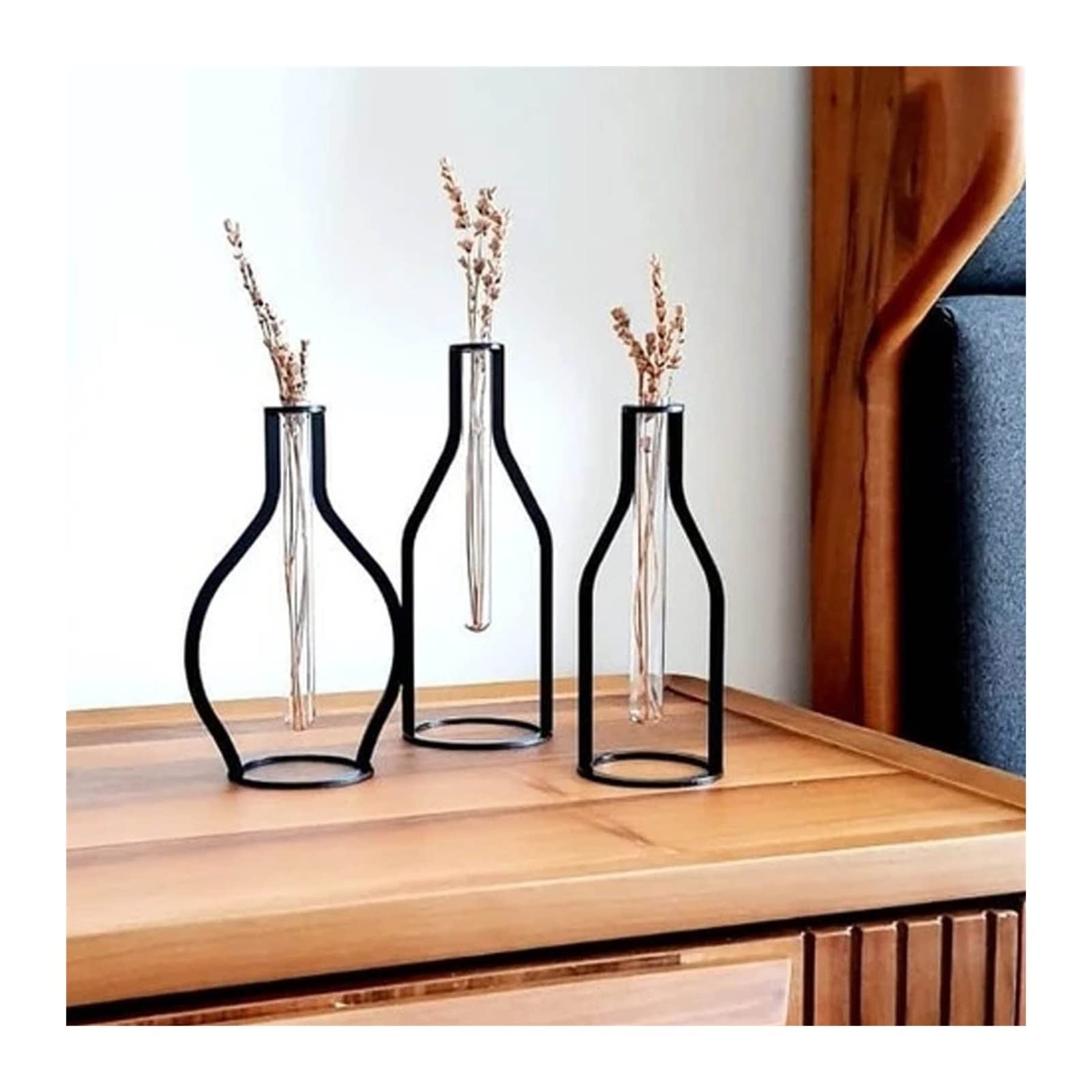 3 Pack Metal Vase Frame Set - Vintage Geometric Plant Pots with Iron Art Stand for Flowers | Decorative Tabletop Display Holder for Home, Office, Wedding & Party Decor