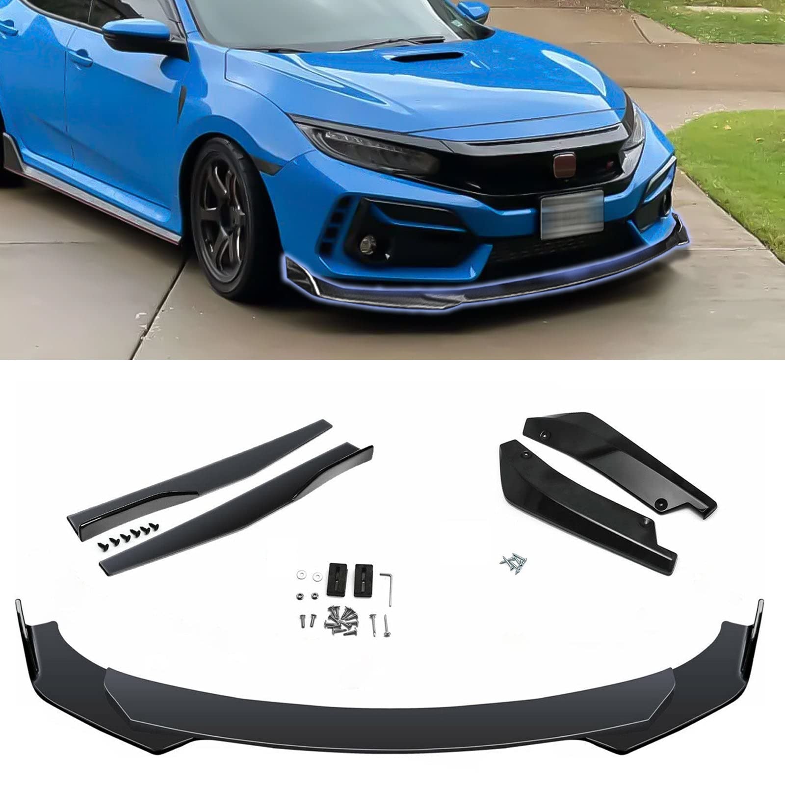 Xotic Tech Front Bumper Lip Spoiler + Side Skirt Splitter + Rear Bumper Lip Wrap Splitter Canard for Honda Civic Accord Acura Integra - Black | Car Body Kit for Enhanced Aerodynamics & Sporty Look | Perfect for Street Racing & Car Shows