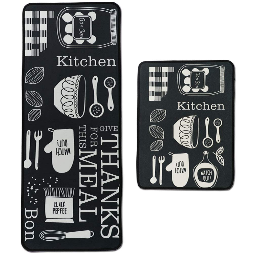 LEEBEI Non-Slip Washable Kitchen Rugs Set - 15.7×23.6 inch & 15.7×47.2 inch Floor Mats for Kitchen, Bedroom, Bathroom - Indoor Doormats & Area Rugs (New-Kitchen Design) - Perfect for Home, Apartment & Office Use