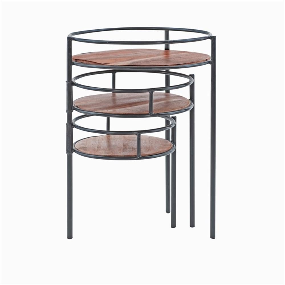 Powell Furniture Linon Carter 3-Tier Metal Plant Stand Side Table - Black | Indoor & Outdoor Home Decor for Plants, Books, and Display