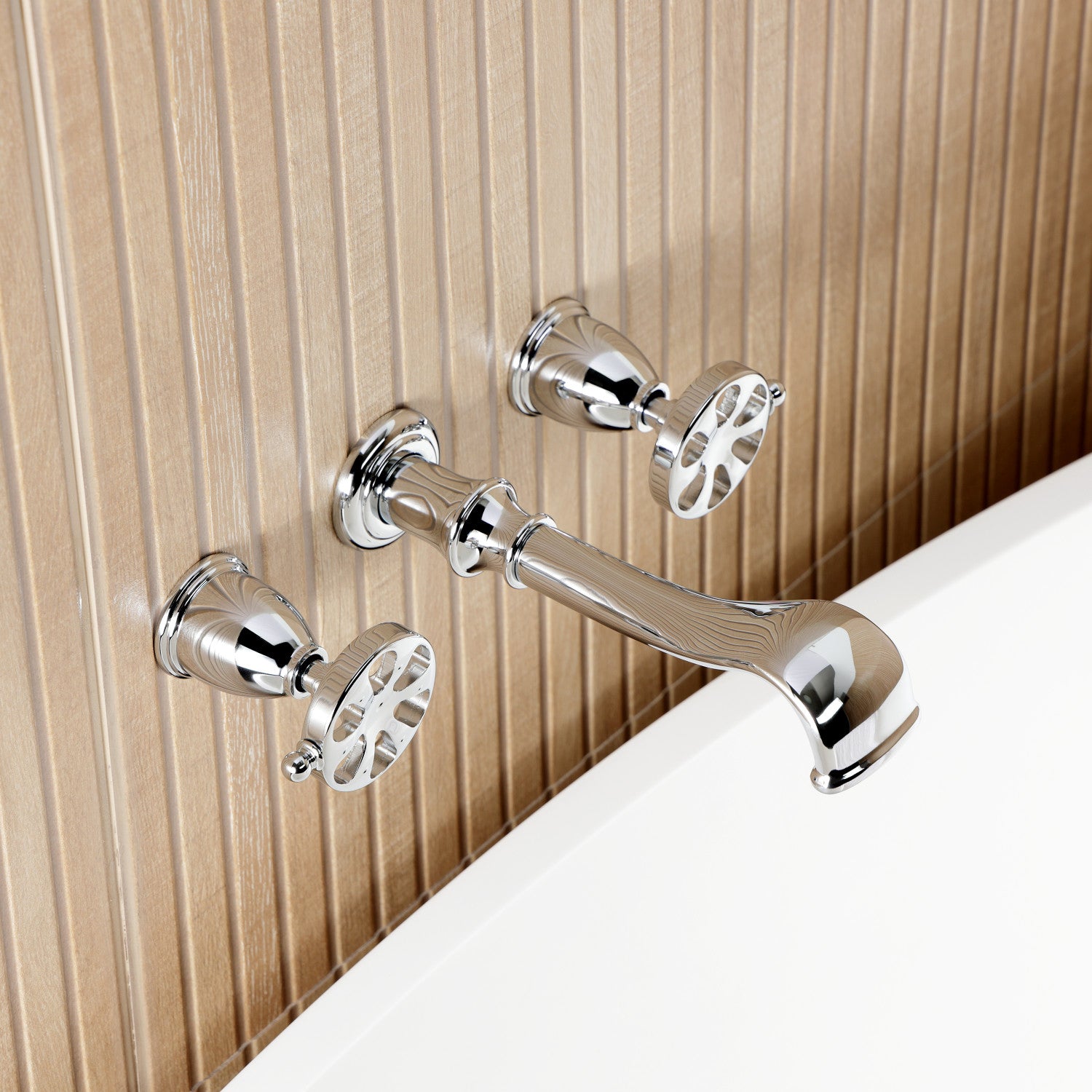 Belknap KS5021RX 3-Hole Wall Mount Roman Tub Faucet with Two Handles - Polished Chrome Finish for Bathroom Luxury & Spa Experience