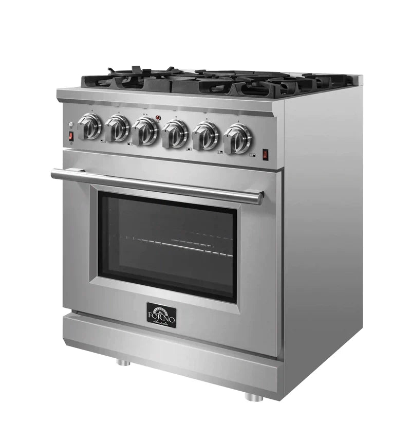 FORNO Massimo 30 Inch Freestanding Gas Range - Stainless Steel Professional Oven with 5 Burners & Convection FFSGS6239 30 - Perfect for Home Kitchens & Restaurant Cooking