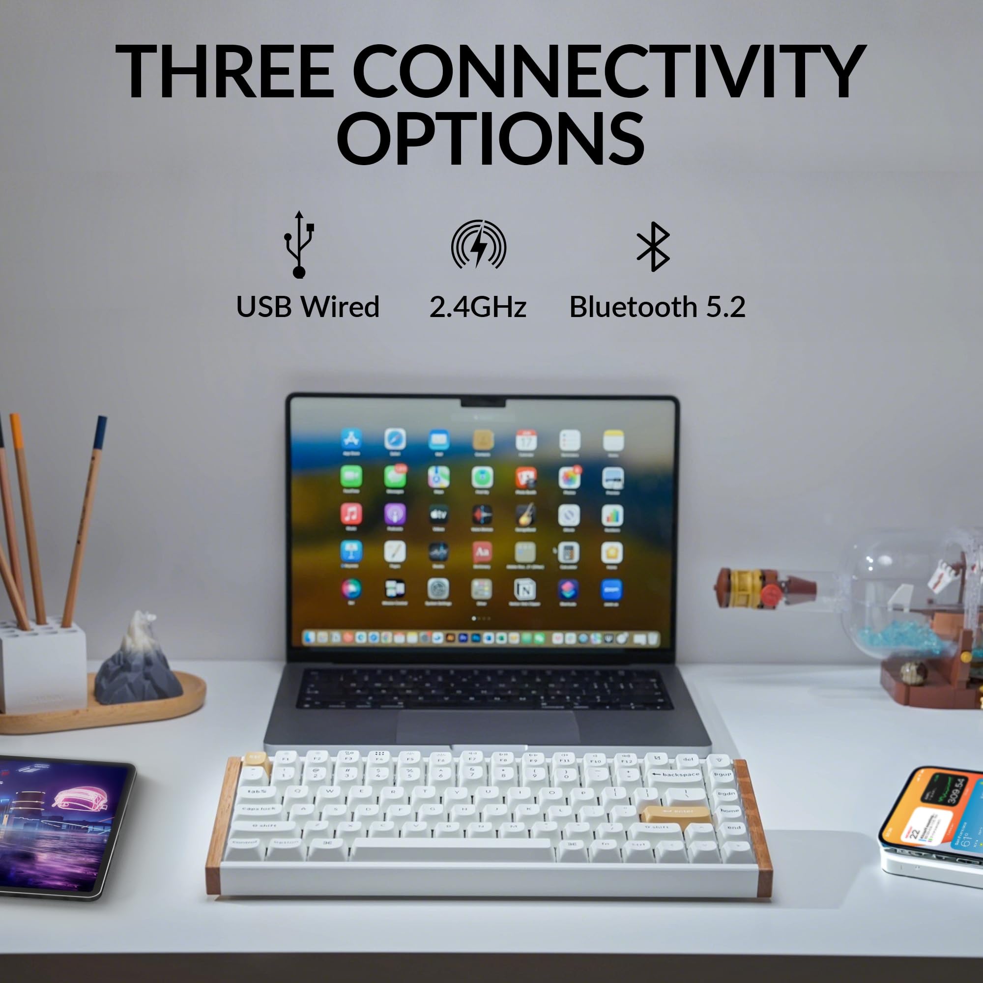 Keychron K2 HE Rapid Trigger Wireless Custom Mechanical Keyboard with Hall Effect Gateron Double-Rail Magnetic Switch - 2.4GHz QMK Bluetooth 5.2 RGB Backlit - Compatible with Mac Windows Linux (Aluminum + Wood Frame) - Perfect for Gaming, Coding & Office Work