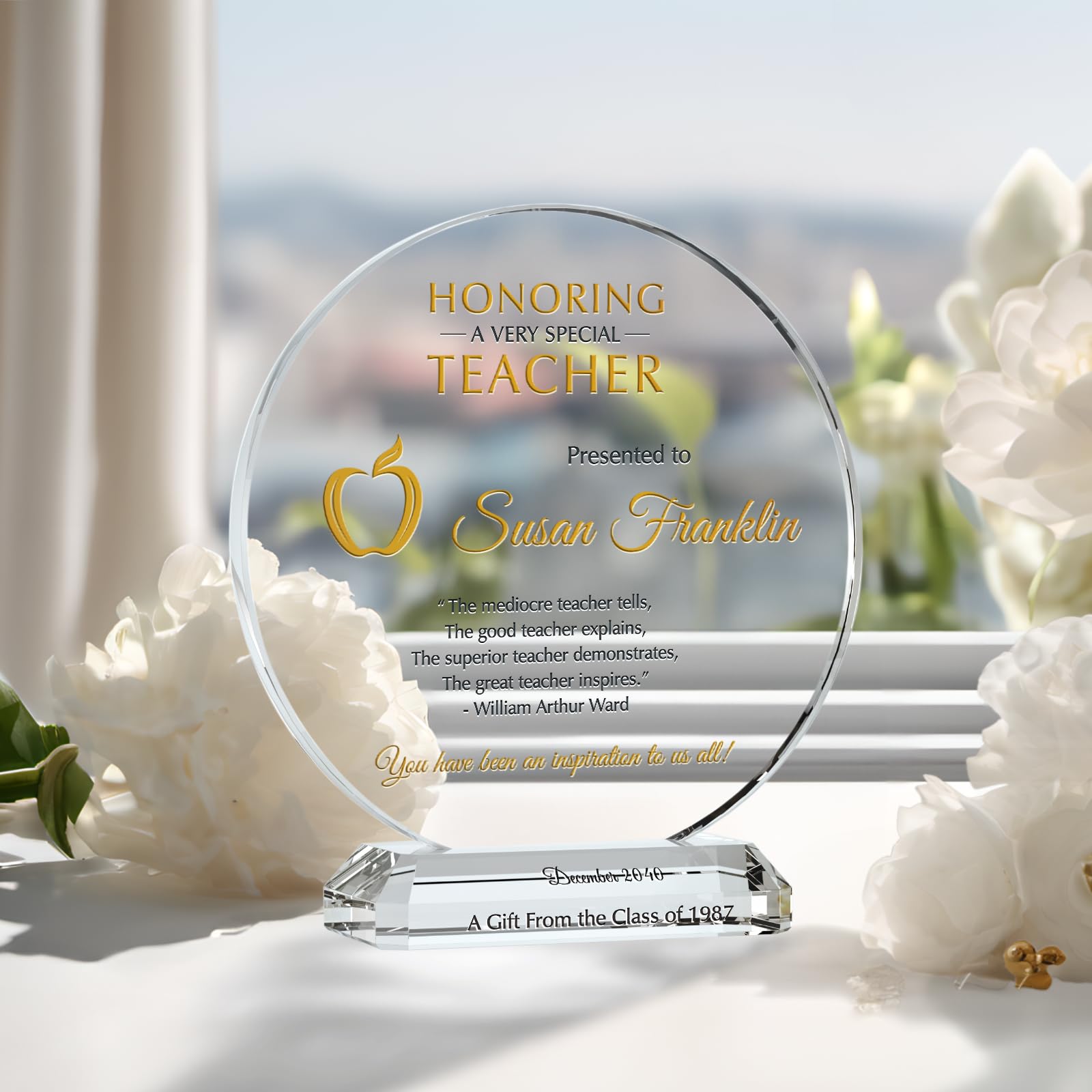 Custom Personalized Crystal Teacher Appreciation Plaque - Engraved with Teacher & Student Names - Unique End of Year/Christmas Thank You Gift for Teachers, Coaches, Professors (6.5 Inch) - Perfect for Classroom Awards, Retirement Gifts & Special Recognition Ceremonies