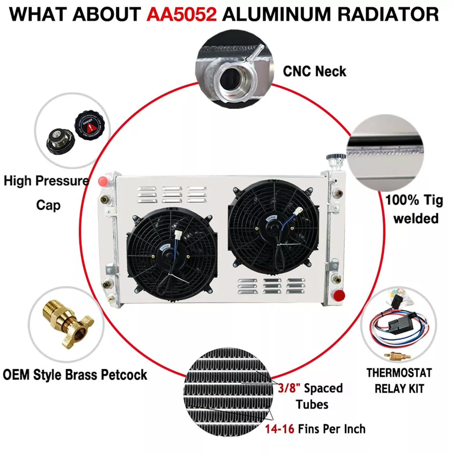 ALLOYWORKS 3 Row Aluminum Radiator Fan Shroud Kit with Relay for 1988-1999 Chevy GMC C/K Series (C1500 C2500 C3500 K1500 K2500) - Fits 5.0L & 5.7L V8 Engines, OEM CU622, 17.25
