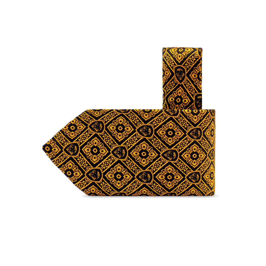 Limited Edition Stefano Ricci Yellow & Black Diagonal Lion Shield Pattern Luxury Tie – Only 1 of 50 – Perfect for Business Meetings & Formal Events