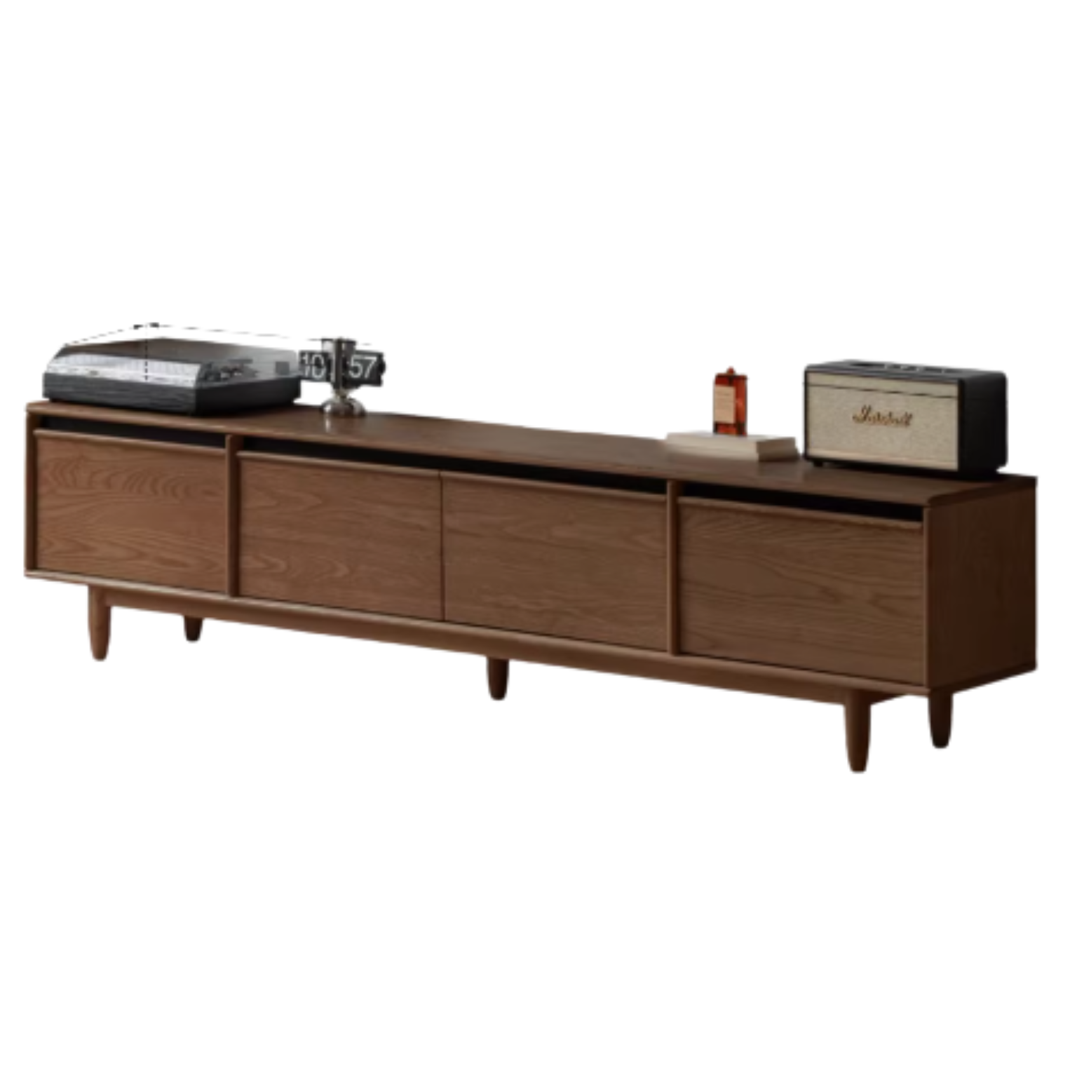Premium Black Walnut & Ash Solid Wood TV Stand with Skeleton Line Design - Modern Entertainment Center for Living Room, Bedroom, and Home Theater Setup