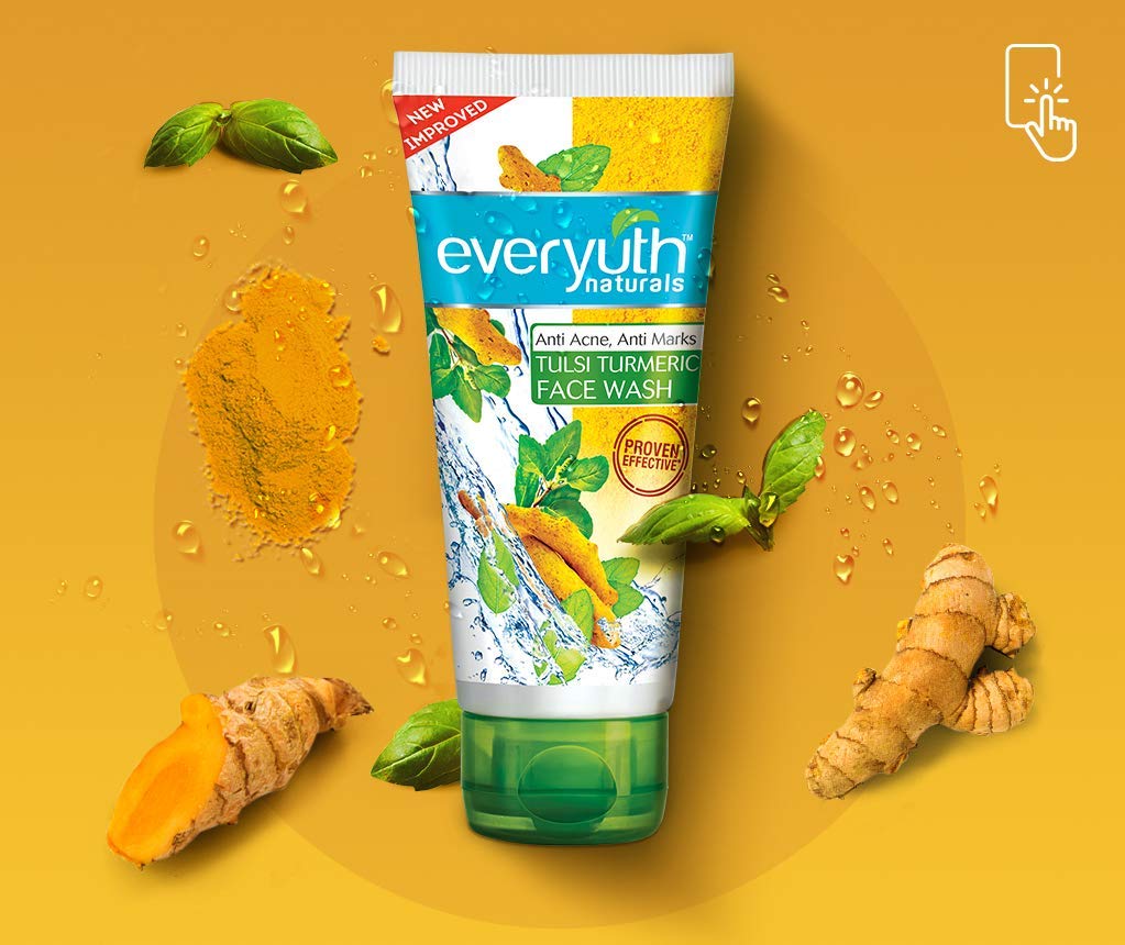 Everyuth Tulsi Turmeric Face Wash for Acne & Dark Spots - 50gm x 4 Pack | Gentle Cleanser for Oily & Acne-Prone Skin | Daily Face Wash for Clear & Glowing Skin