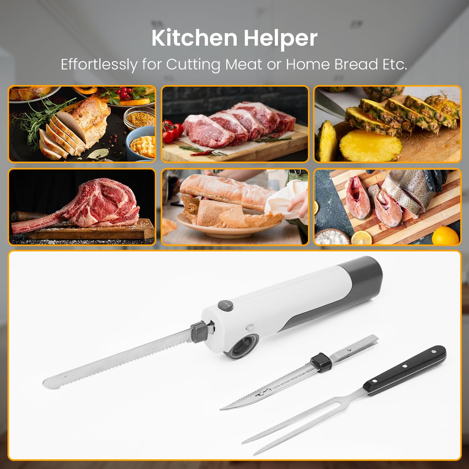 Rechargeable Cordless Electric Knife for Carving Meats, Poultry, Bread & Crafting Foam - Includes Serving Fork | Perfect for Thanksgiving Turkey, Holiday Roasts & DIY Projects