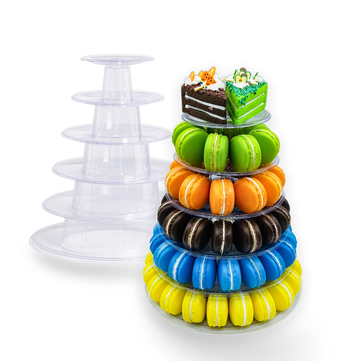 6-Tier Macaron Tower Stand for Wedding, Birthday Party - Plastic Display Stand for Cupcakes, Cakes, Desserts | Perfect for Wedding Receptions, Baby Showers, Bridal Showers & Dessert Tables
