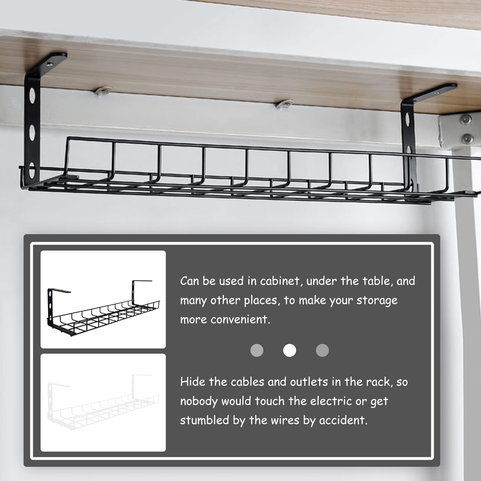 DOITOOL Under Desk Cable Management Tray - 1pc Iron Storage Rack for Standing Desk, Hanging Baskets & Office Organizer | Perfect for Home Office, Gaming Setup & Workspace Organization