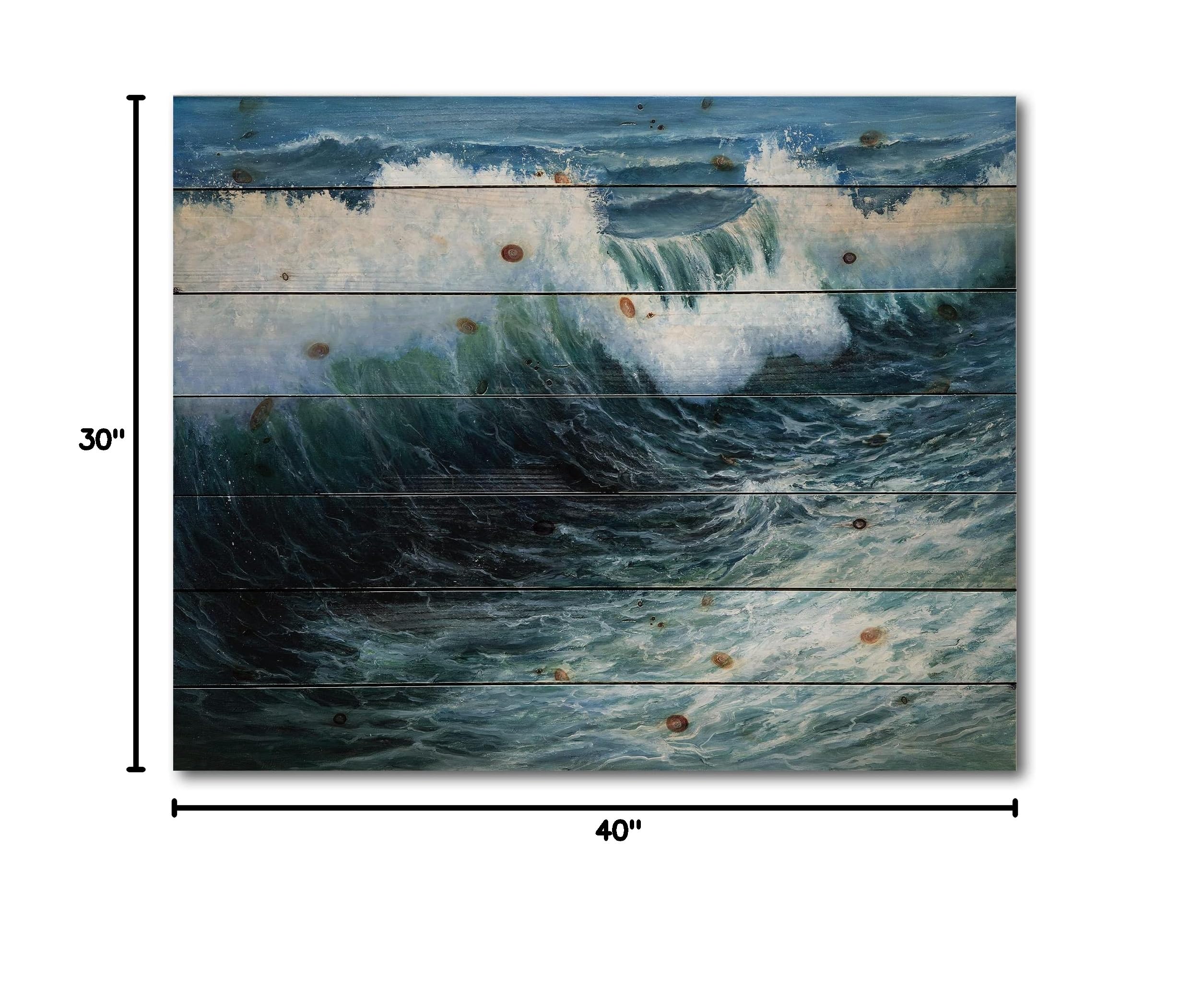 DesignQ Storm Waves In The Ocean Nautical Wood Wall Art - Blue Coastal Decor, Large Beach Wood Wall Panels Printed on Natural Pine - Perfect for Living Room, Bedroom & Beach House Decor