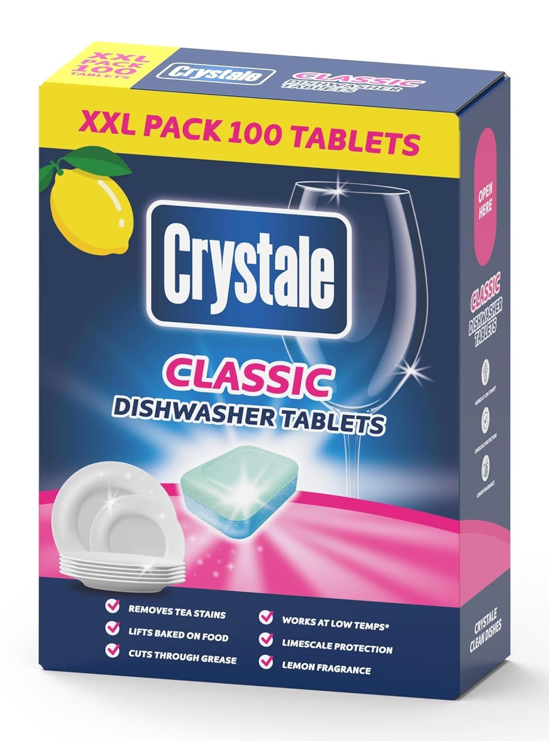 Crystale Dishwasher Tablets 100 Count with 500ml Rinse Aid - Powerful Cleaning for Sparkling Dishes - Perfect for Daily Dishwashing & Tough Stains