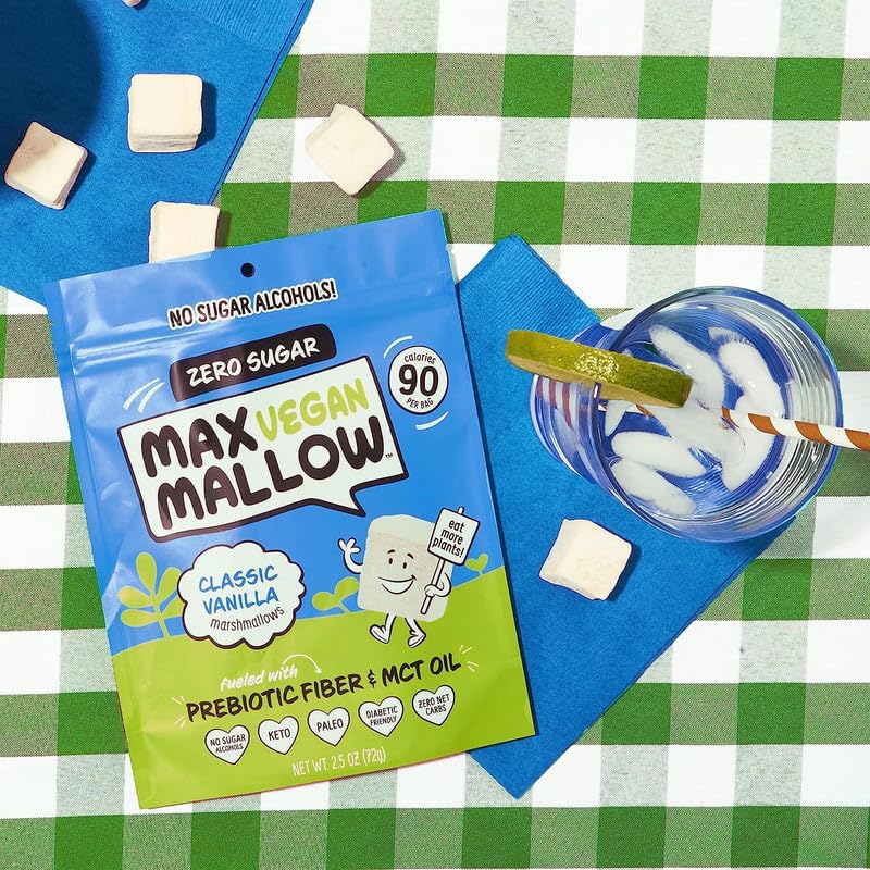 Max Mallow Vegan Sugar-Free Marshmallows - Keto Friendly, Gluten Free, Zero Sugar, Classic Vanilla (6 Pack) | Perfect for S'mores, Hot Chocolate, Baking & Low-Carb Desserts