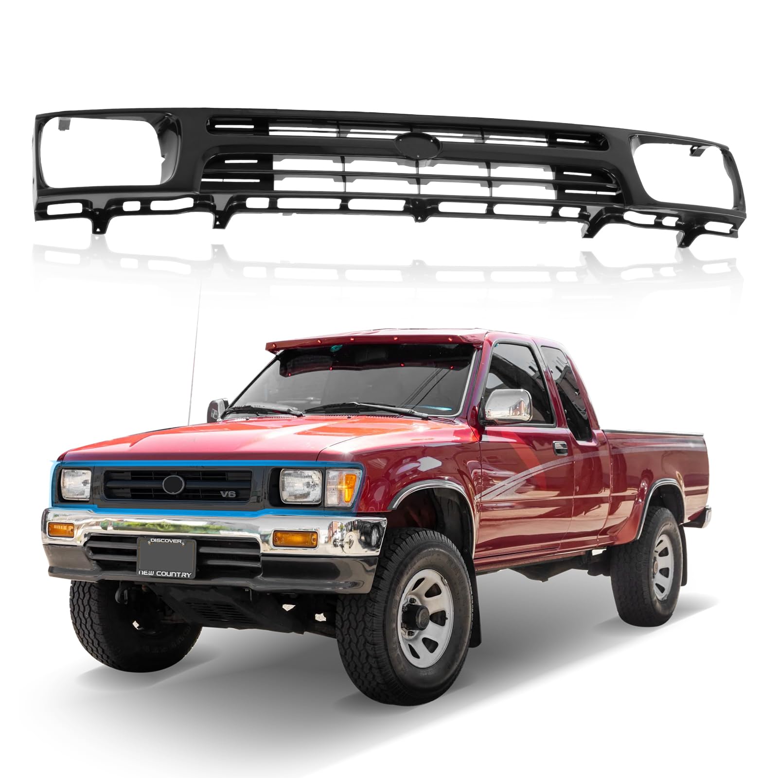 Black Front Grille Grill for 1992-1995 Toyota Pickup Truck RWD - Durable Replacement Car Parts - Perfect for Off-Roading & Truck Customization
