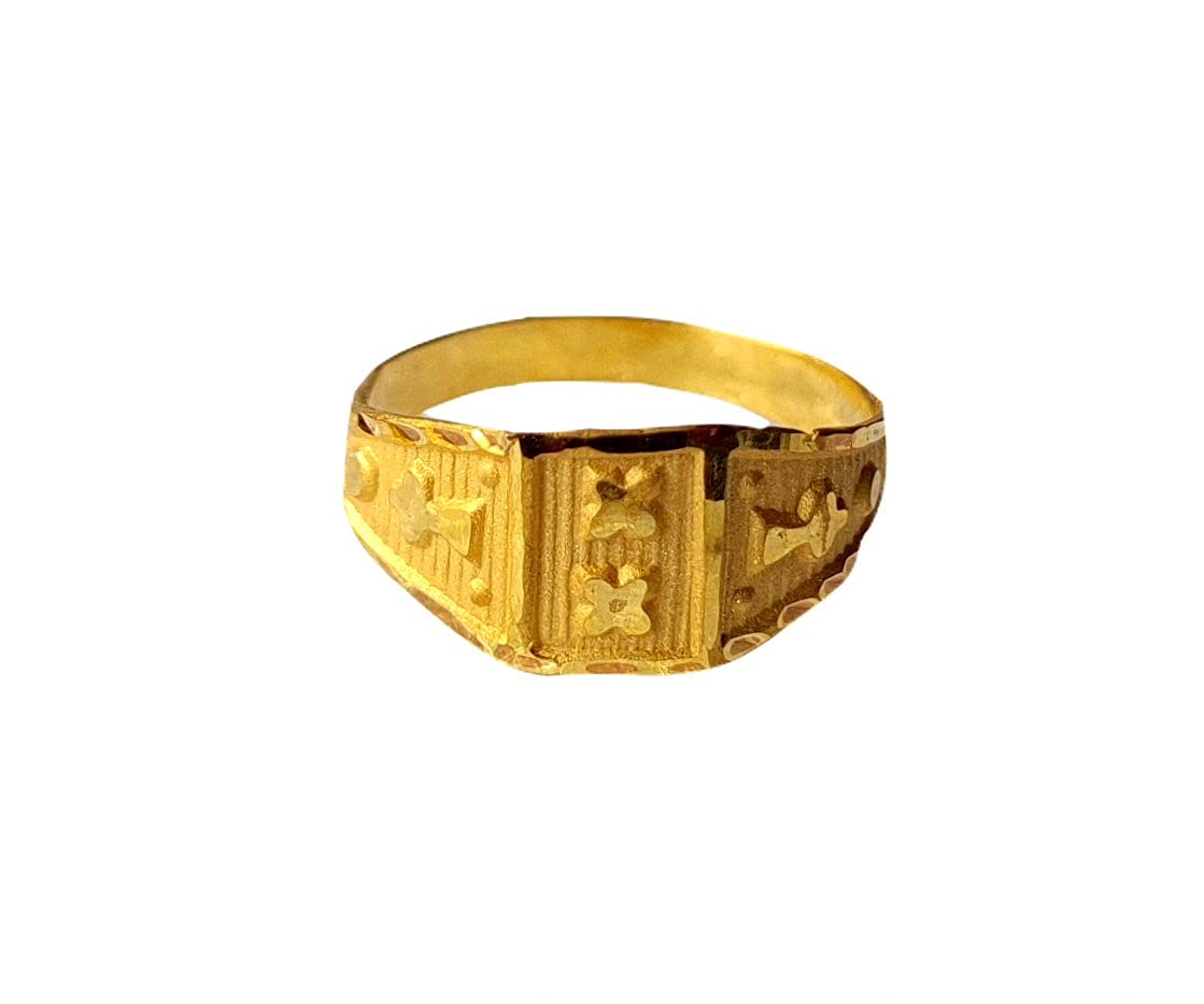 22K/18K Solid Gold Kids Ring - Certified Fine Gold Carved Design Jewelry for Baby Boys & Girls (Size A) | Perfect Gift for Birthdays, Christenings & Everyday Wear