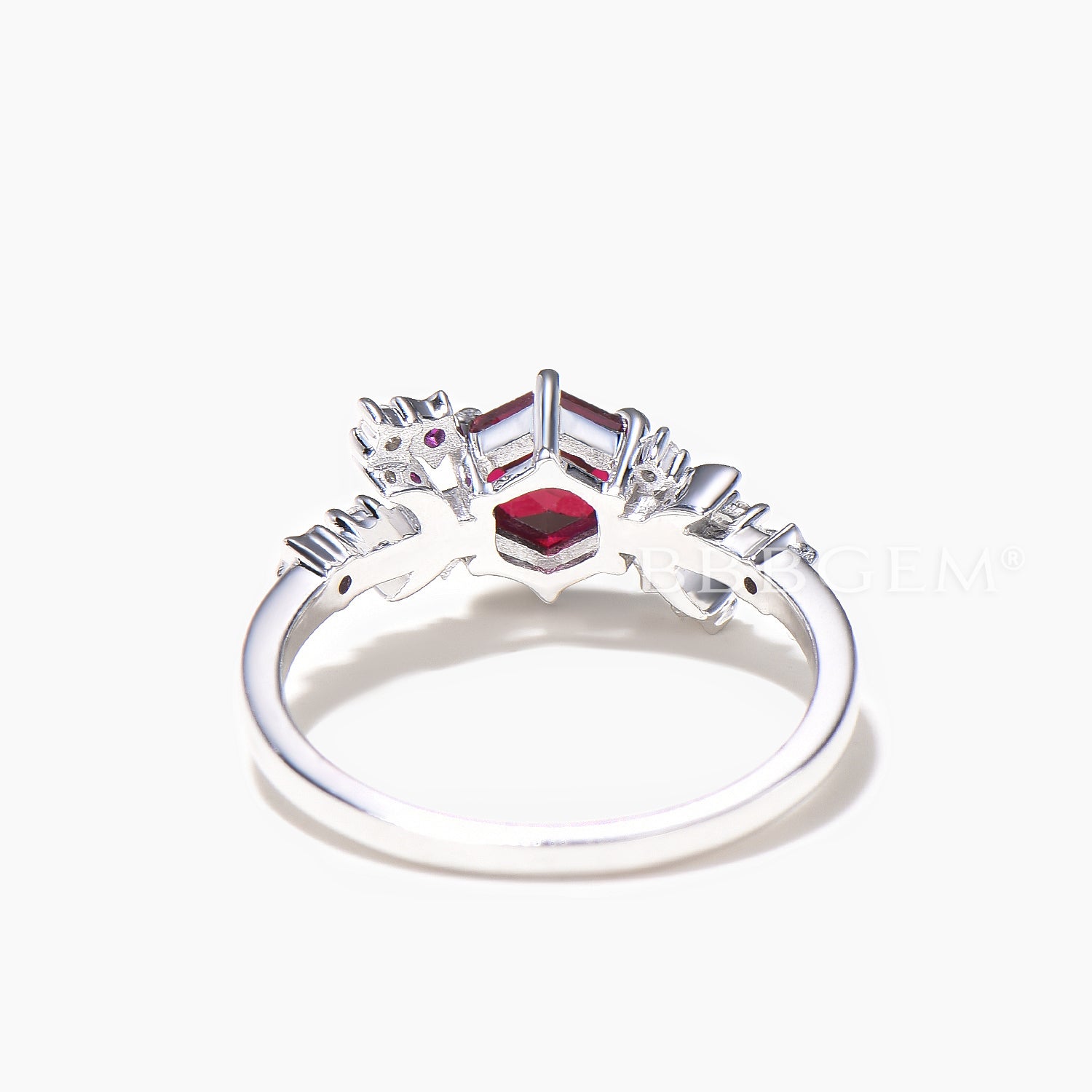 Hexagon Cut Ruby Engagement Ring with Diamonds - Elegant Celestial Wedding Band for Women, Perfect for Proposals, Anniversaries, and Bridal Jewelry Gifts
