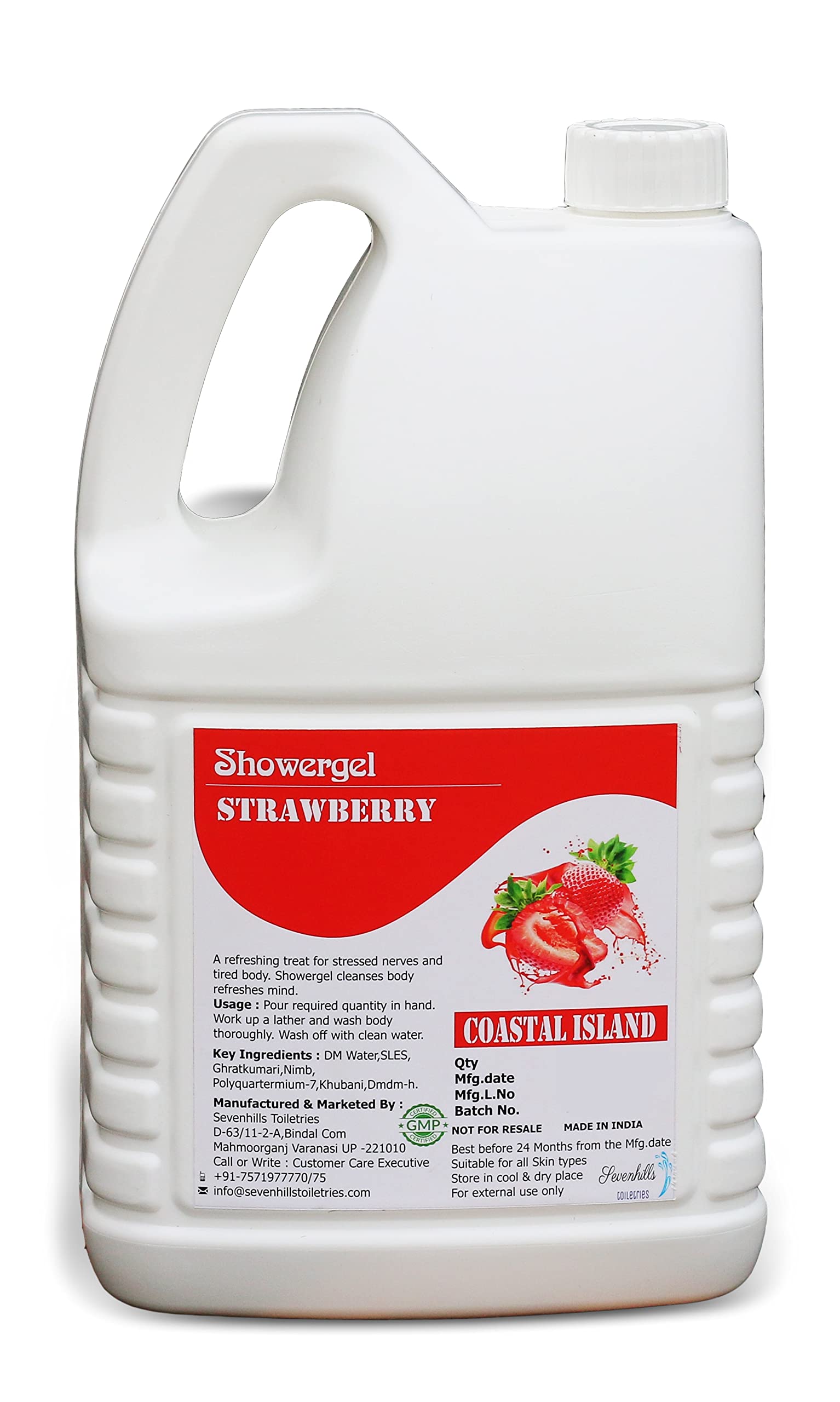 Sevenhills Toiletries Bulk 5L Strawberry Body Wash & Shower Gel - Hotel Amenities Kit, Guest House Supplies, Wedding & Hospital Toiletry Essentials - Perfect for Hospitality Industry, Events & Healthcare Facilities