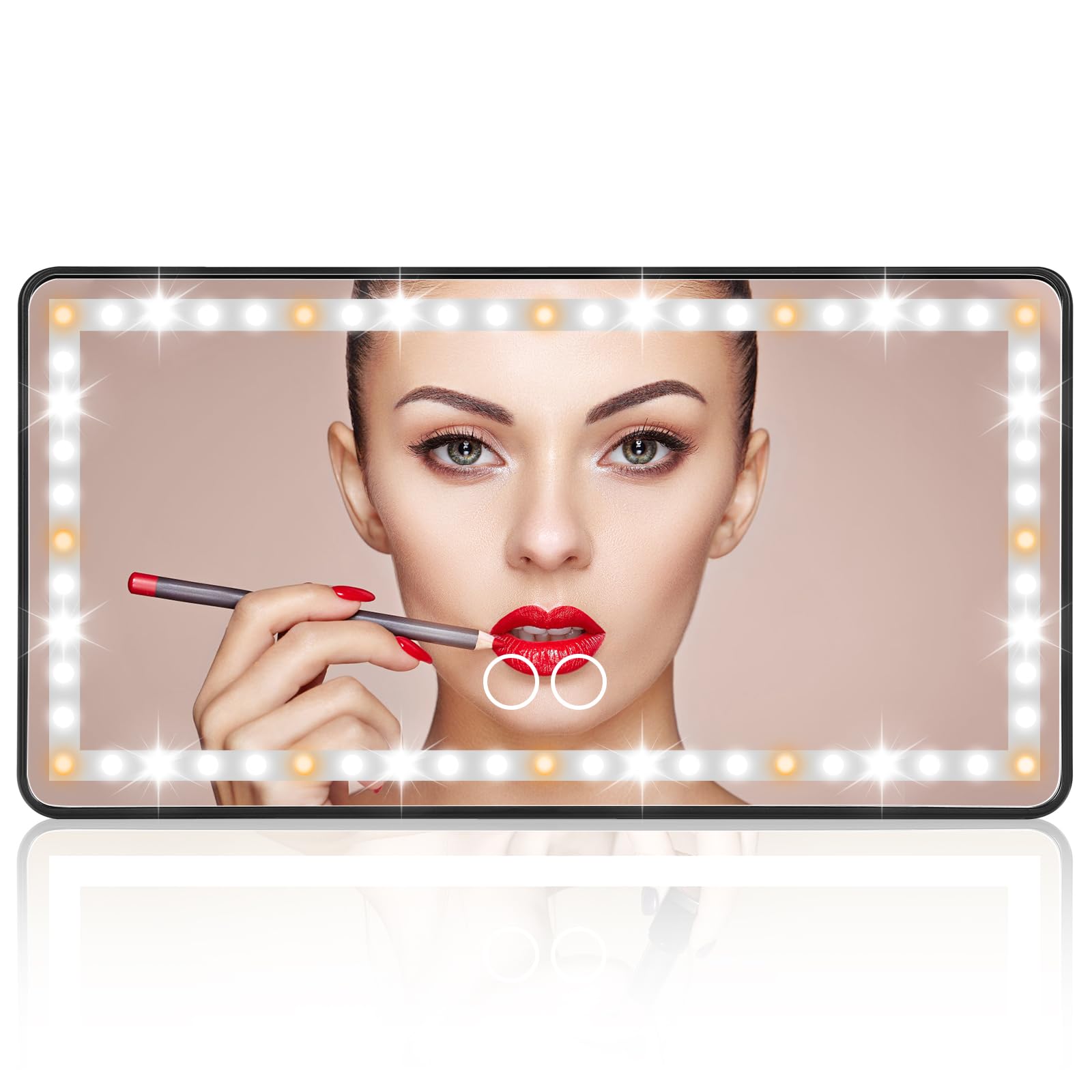 Rechargeable Car Sun Visor Vanity Mirror with 60 LED Lights & 3 Light Modes - Dimmable Touch Control Cosmetic Mirror for Women - Perfect for Makeup, Shaving & Grooming in Car, SUV or Travel (Black)