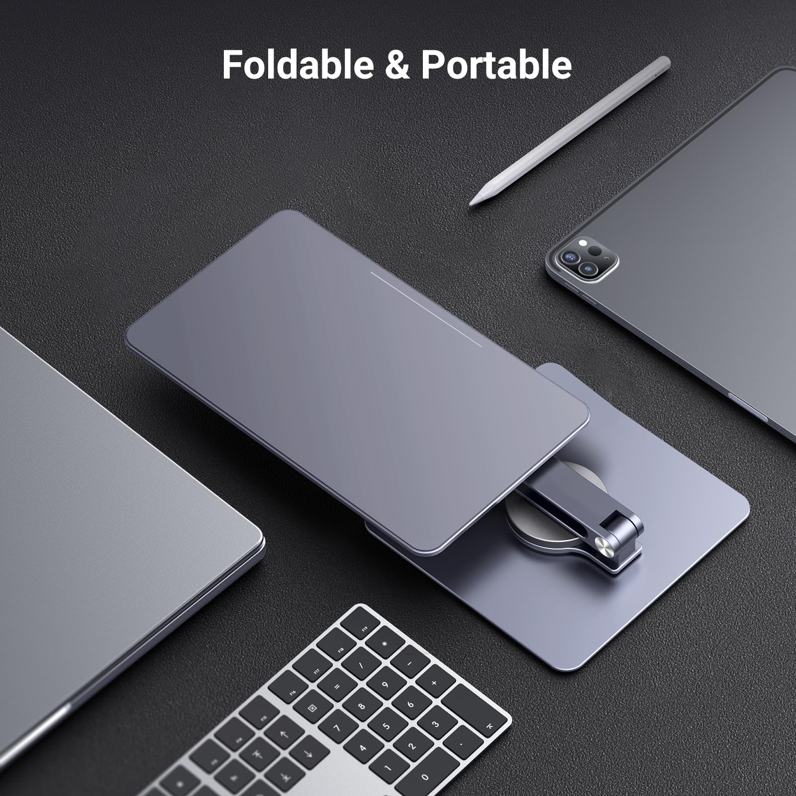 UGREEN Magnetic Stand for iPad Pro 12.9 (2020-2024) & iPad Air 13 - 360° Rotating Aluminum Holder with Adjustable Height, Foldable Design for Home Office, Travel & Desk Use