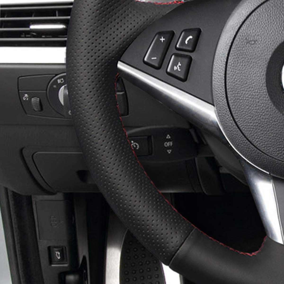 Genuine Leather DIY Steering Wheel Cover for BMW 5 Series E60 E61 & 6 Series E63 E64 (2007-2010) - Hand Stitched Custom Fit, Comfort Grip Upgrade for Driving Enthusiasts