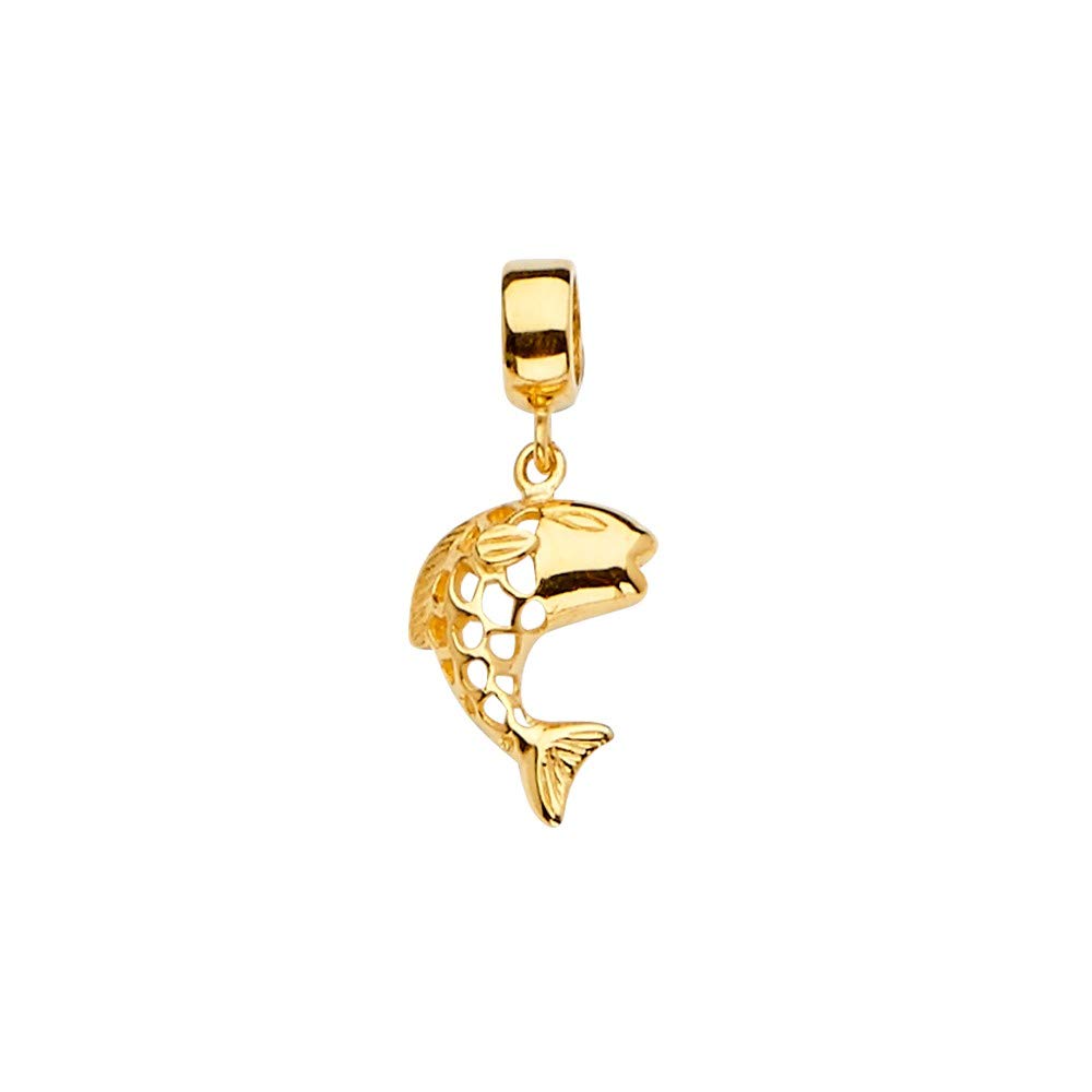 14K Yellow Gold Fish Charm Pendant for Bracelets - 24mm x 10mm - Elegant Jewelry Gift for Women - Perfect for Layering, Stacking & Everyday Wear