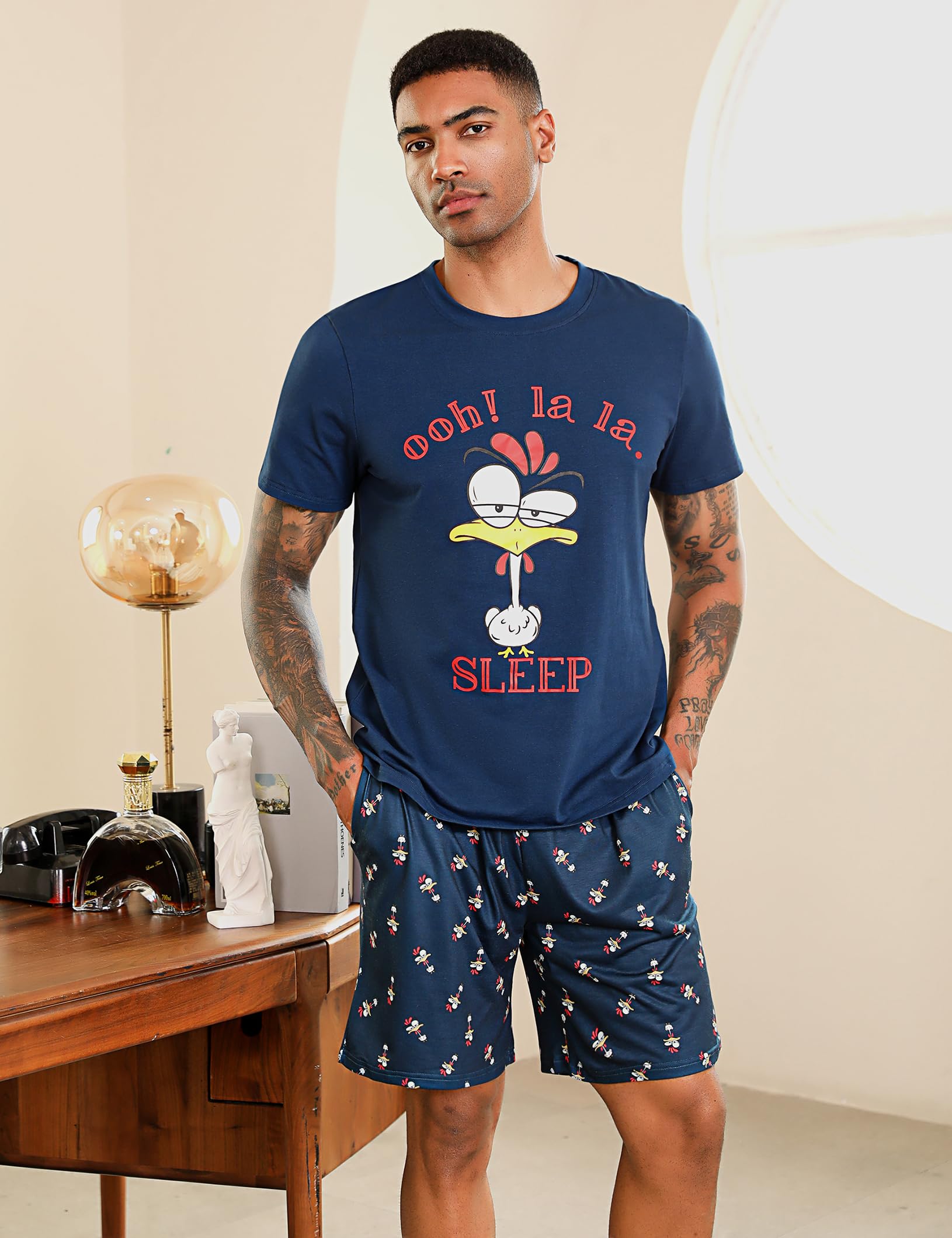 Men's Cotton Pajama Set - Soft V-Neck Sleepwear with Pockets for Lounge & Comfortable Night Sleep - Perfect for Relaxing at Home, Travel & Gift Giving