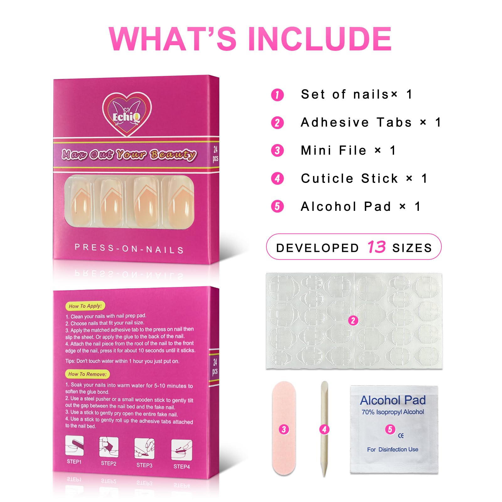 Natural White Press On Nails - Medium Square French Tip Glossy Gel Fake Nails - Full Cover False Nail Tips for Salon Quality Manicure at Home - Perfect for Weddings, Parties & Everyday Wear