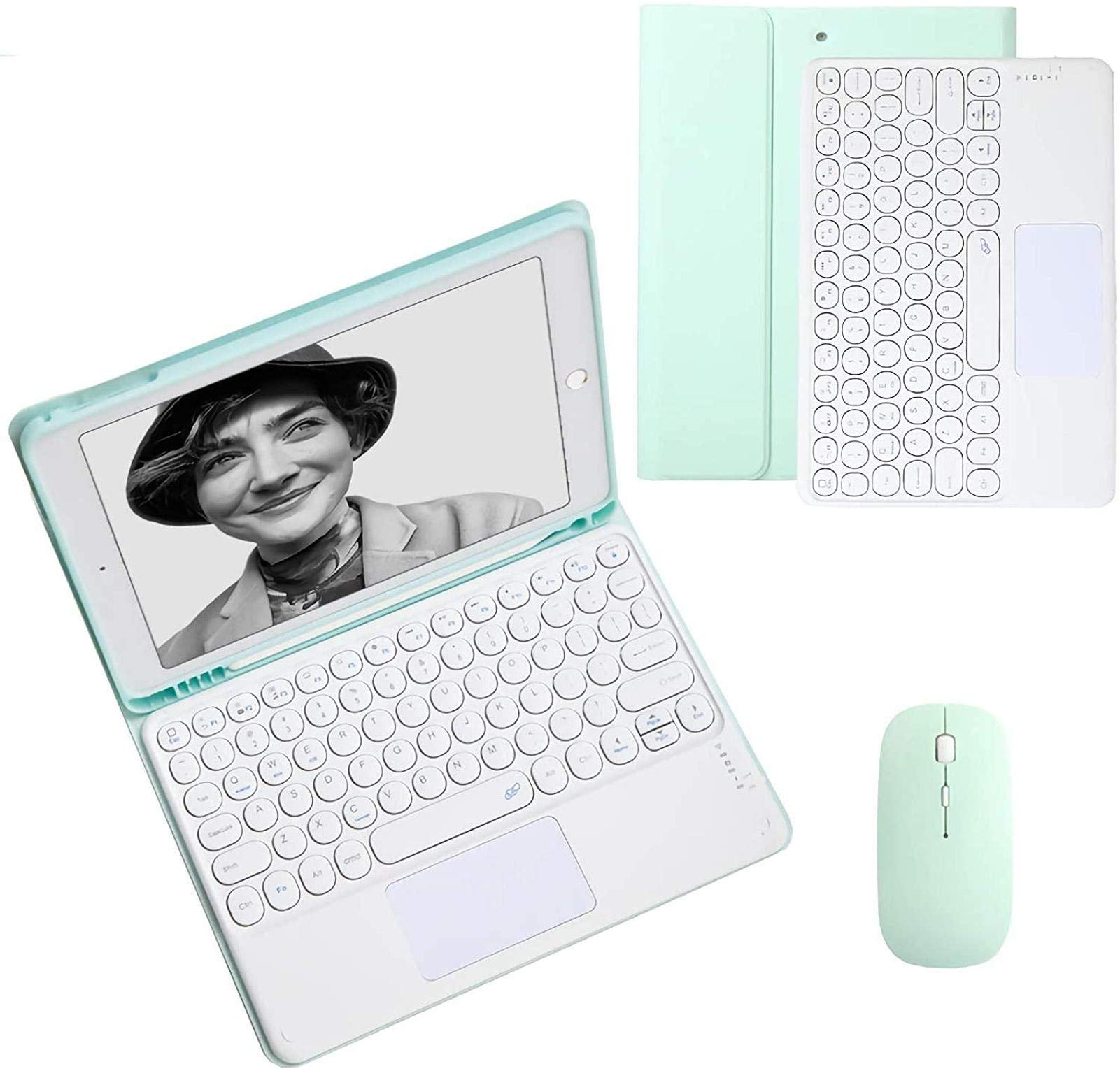 Wireless Bluetooth Keyboard Case for iPad 9.7 (2017/2018/Air 1/Air 2) - Detachable Magnetic Keyboard with Touchpad & Pencil Holder, Soft TPU Protective Cover (Green) - Perfect for Work, Study & Travel