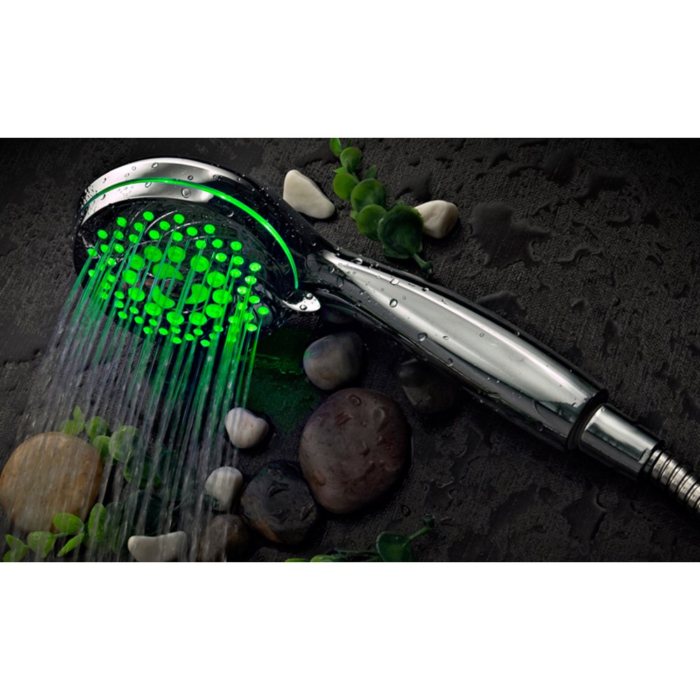HotelSpa Neon Ultra-Luxury 7-Setting LED Hand Shower with Chrome Face & Color-Changing Temperature Sensor - Perfect for Bathroom, Spa, Hotel & Home Luxury Shower Experience
