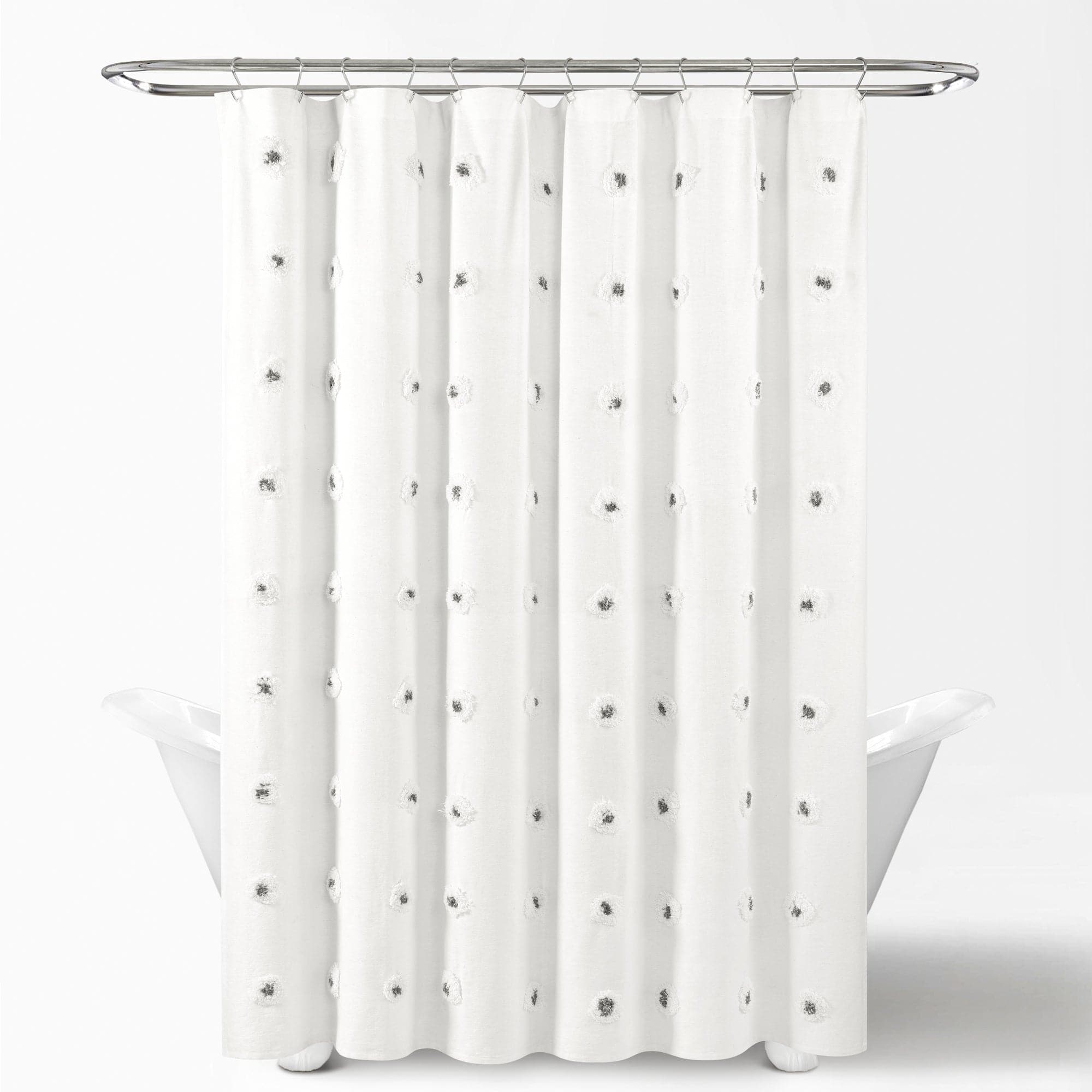 Boho Circle Tufted Yarn Dyed Recycled Cotton Blend Shower Curtain - Waterproof Bathroom Decor for Boho Chic & Farmhouse Style Homes