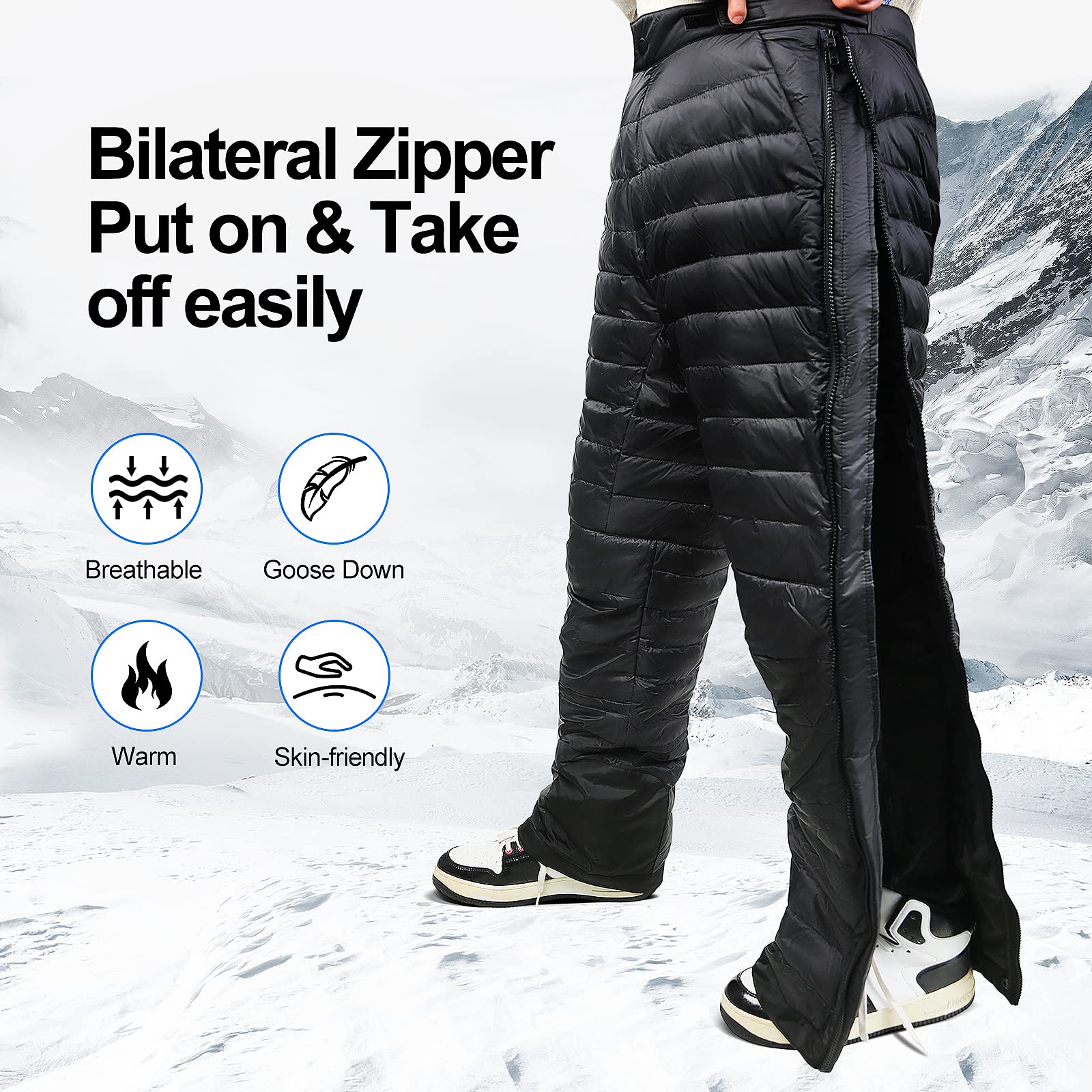 Men's Ultra Warm Winter Down Pants - Waterproof Insulated Snow Pants for Skiing, Hiking & Outdoor Activities