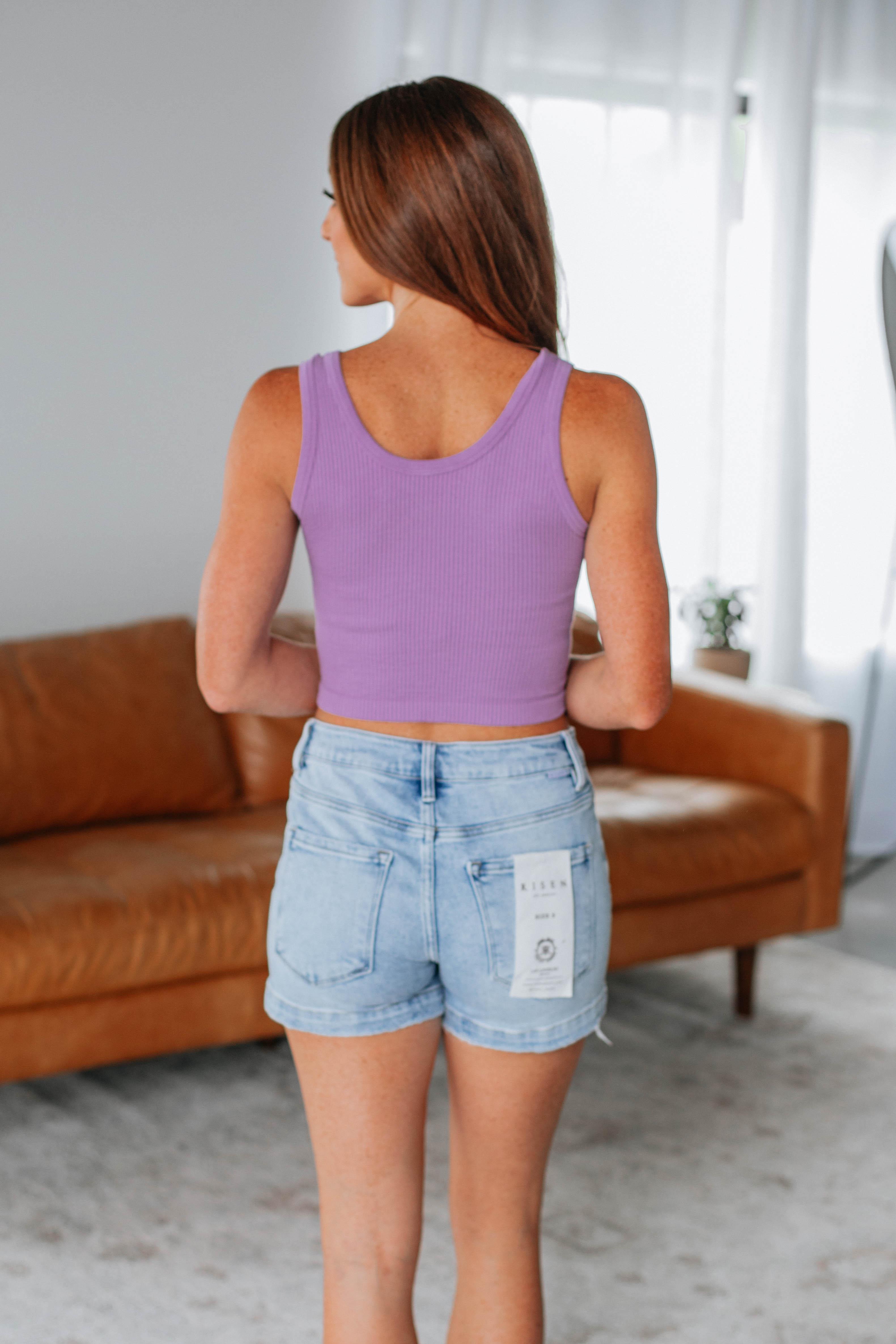 Ambra Ribbed Tank Top for Women - Soft Lavender Sleeveless Shirt, Casual Summer Wear for Outfits & Layering
