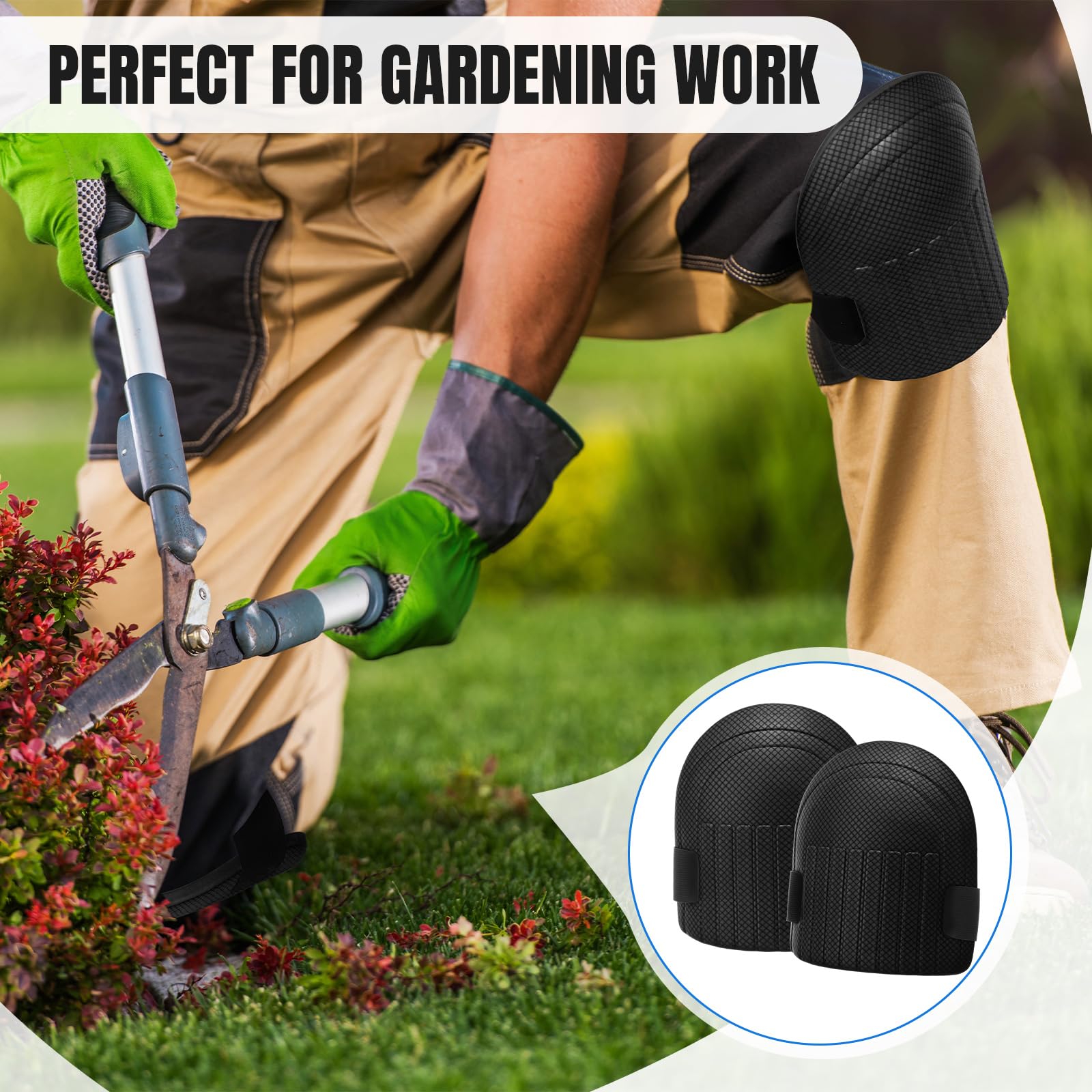 Lightweight Waterproof Gardening Knee Pads for Women & Men - Adjustable Hook & Loop Straps, Comfortable Foam Cushion for Gardening, Housework, Floor Cleaning & DIY Projects (Black)