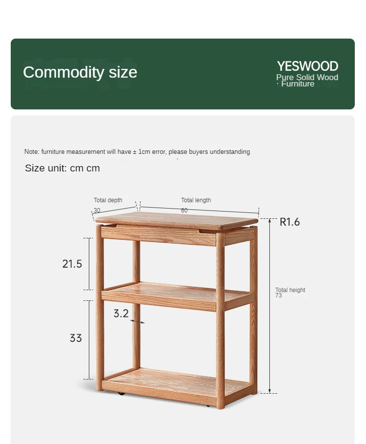 Solid Oak and Ash Wood Mobile Side Table - Portable End Table for Living Room, Bedroom, or Outdoor Use