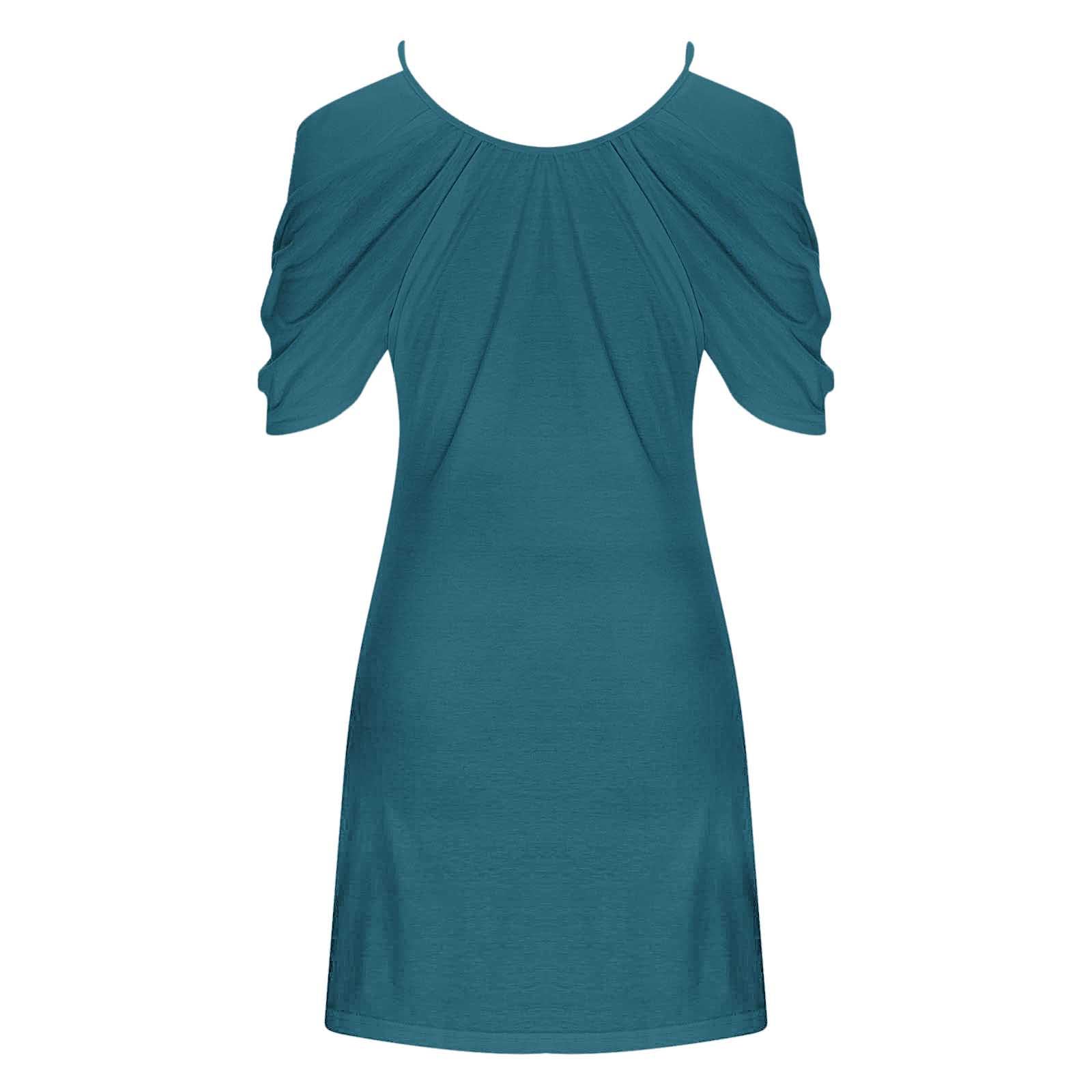 Women's Cold Shoulder Summer Dress - Short Sleeve Scoop Neck Tunic T-Shirt Dress for Casual Wear, Beach Outfits & Vacation | Flowy Mini Sundress for Date Night, Pool Party & Summer Travel