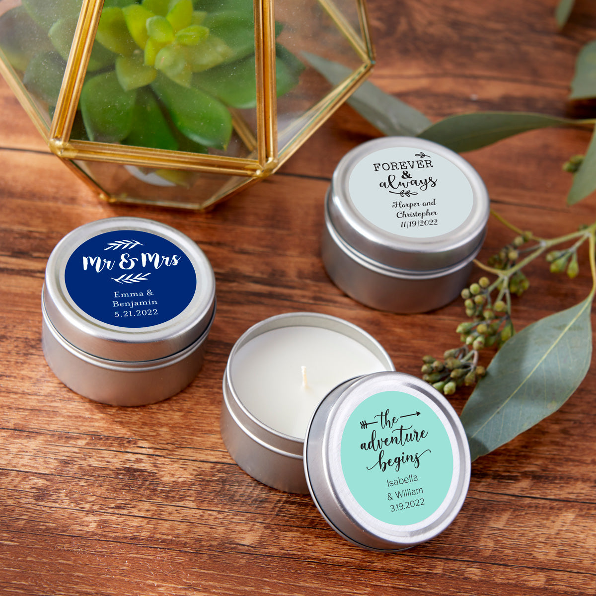 Personalized Travel Candle Tin - Custom Scented Candles for Wedding Favors, Bridal Shower Gifts & Romantic Getaways - Perfect for Home Decor, Spa Relaxation & Anniversary Celebrations