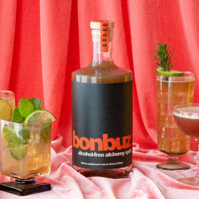 Bonbuz OG Alcohol-Free Alchemy Spirit 750ml (25.3 fl oz) | Non-Alcoholic Spirits, Low Calorie, Keto, Gluten & Sugar Free | Nootropic-Infused Dietary Supplement Liquor Alternative | Perfect for Mocktails, Sober Socializing & Healthy Lifestyle