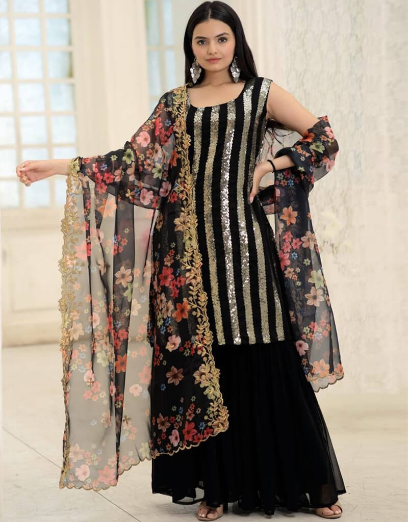 Stylish Black Faux Blooming Palazzo Suit for Women - Elegant Wide Leg Jumpsuit with Floral Print - Perfect for Summer Vacations, Beach Parties & Casual Outings