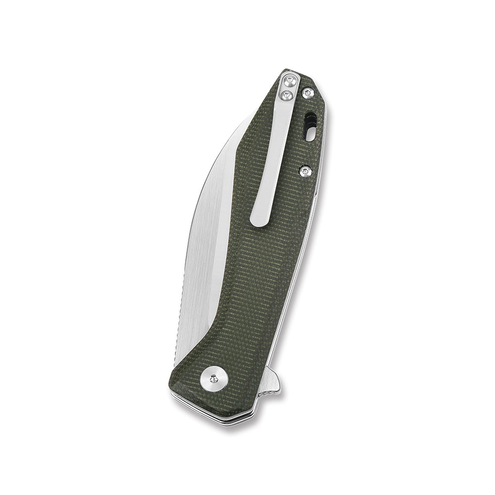 QSP Pelican Liner Lock Folding Pocket Knife - CPM S35VN Steel Blade, Green Micarta Handle - EDC, Camping, Hiking & Outdoor Survival Tool