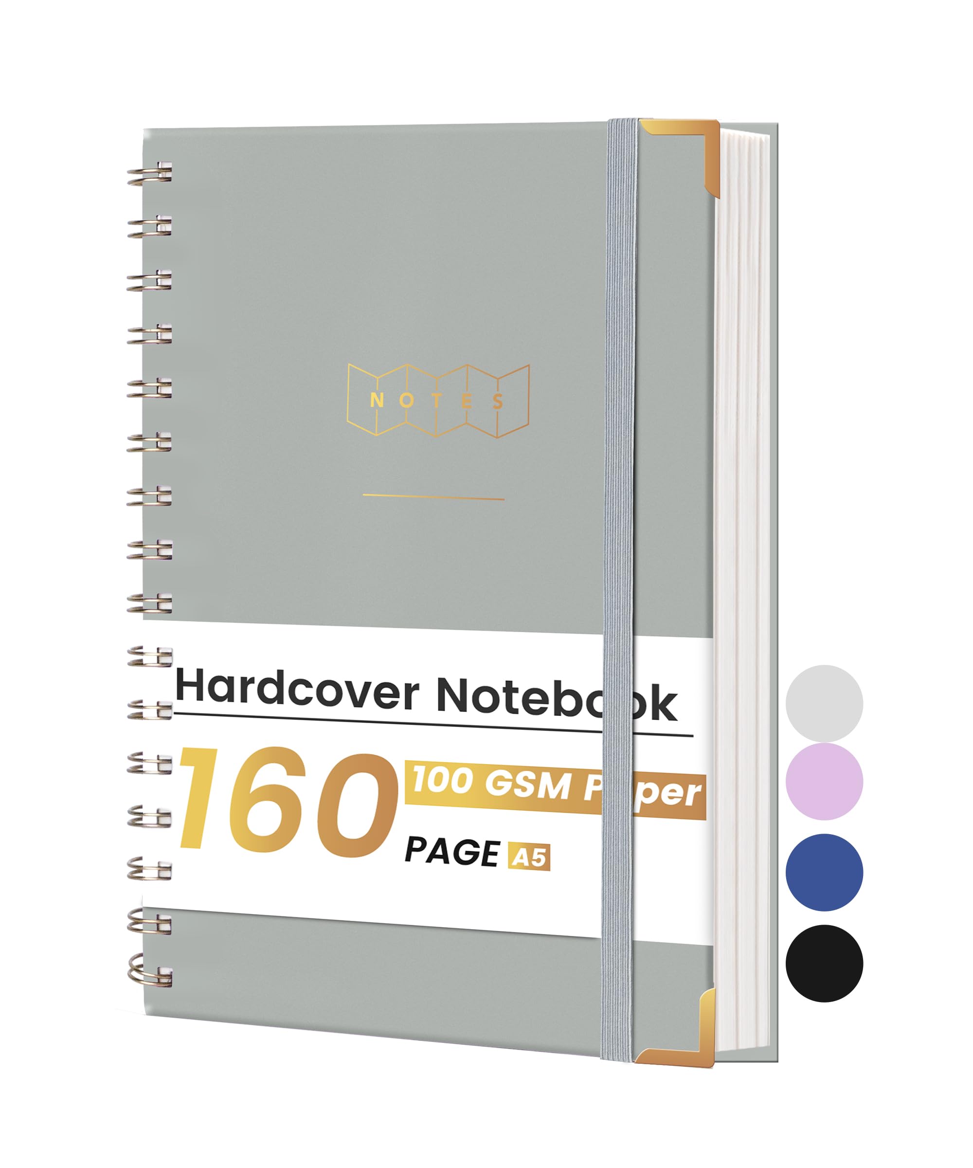 Premium Yoment Lined Spiral Notebook - 160 Page Hardcover A5 Journal (5x7 Inches) with College Ruled Paper for Work, School & Note Taking | Durable Gray Writing Notebook for Office, College & Daily Journaling
