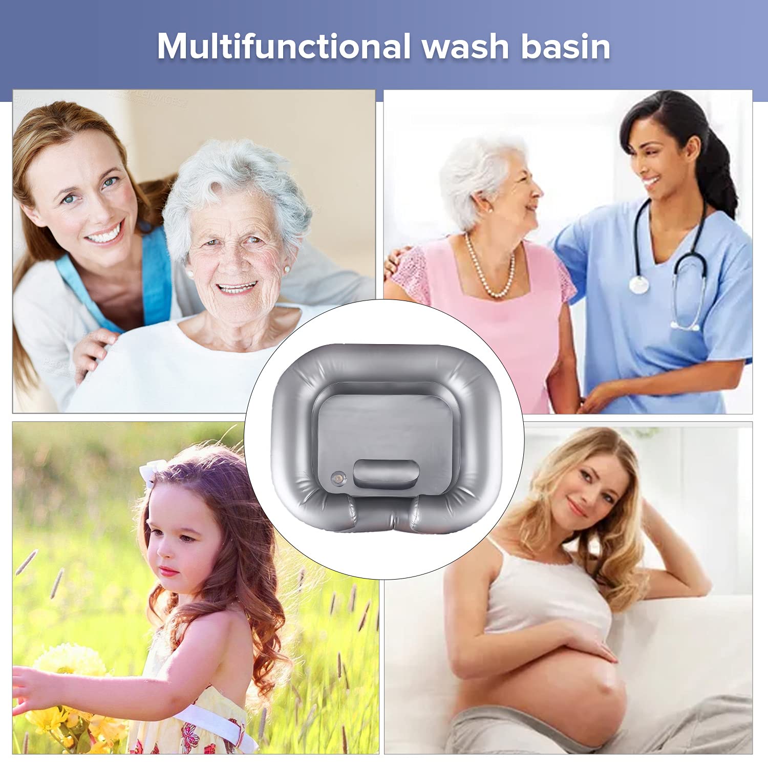 **Portable Inflatable Shampoo Basin for Bedridden & Disabled - Hair Washing Bowl for Home, Salon, or Travel - Silver (Ideal for Dreadlocks, Post-Surgery, and Sink-Free Hair Care)**