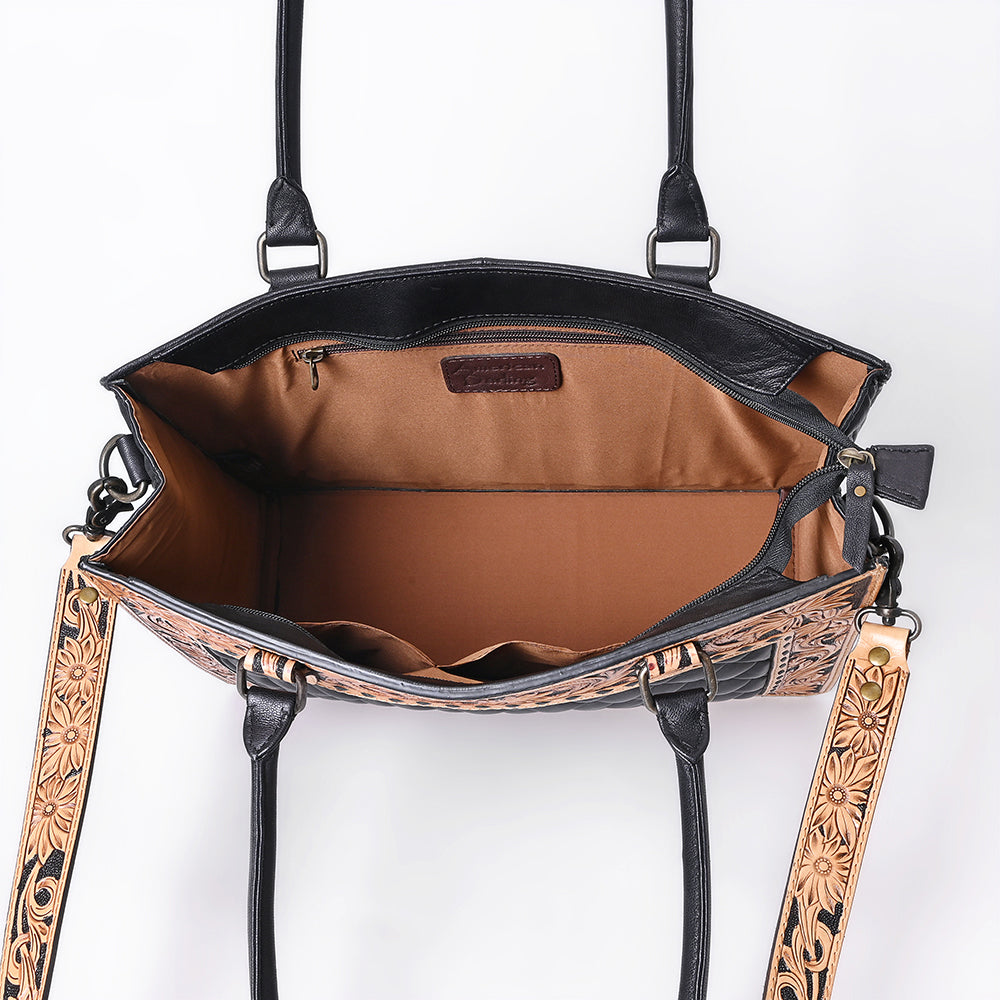ADBG1671 Genuine Western Leather Tote Bag for Women - Hand Tooled Design - Perfect for Work, Travel & Everyday Use
