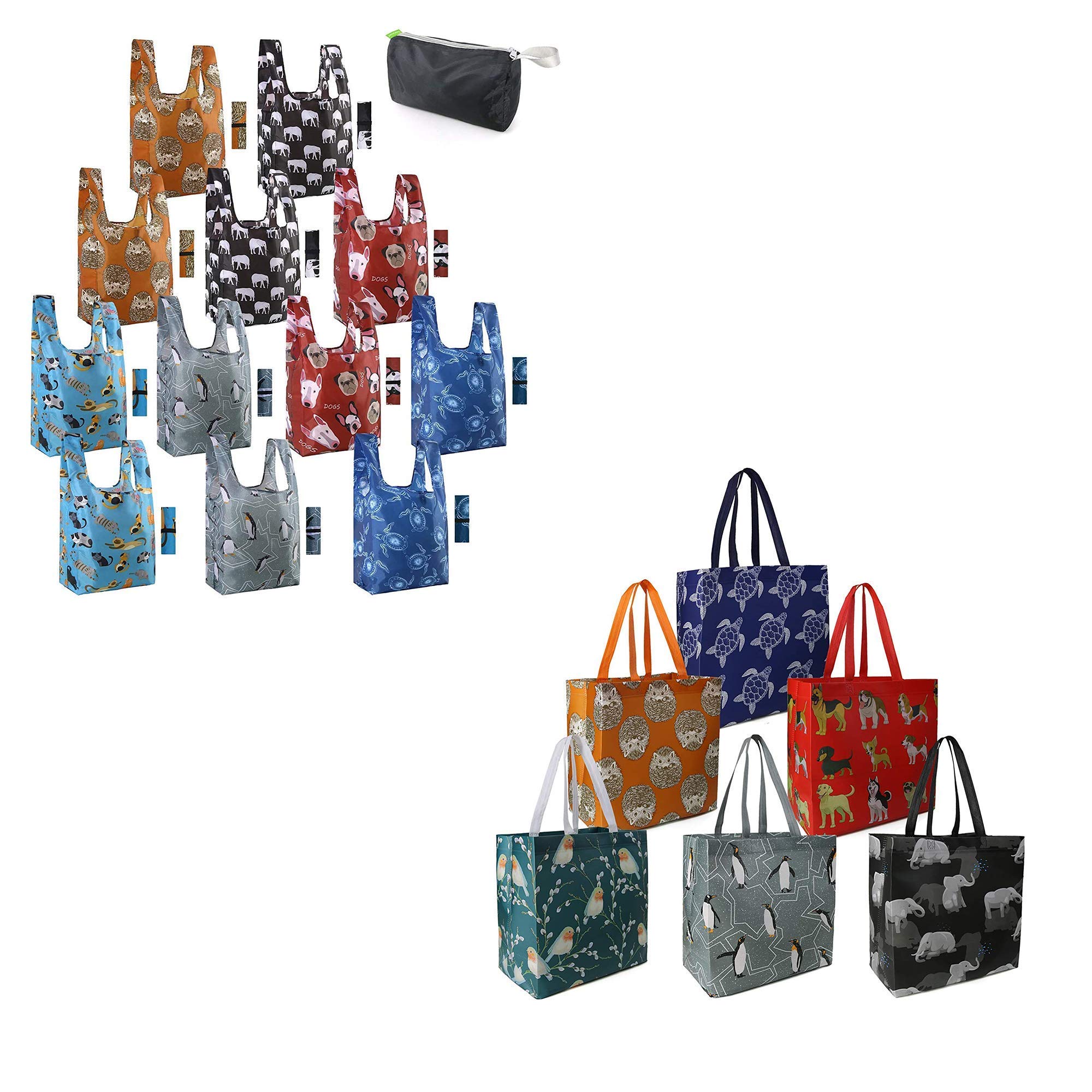 18 Pack Reusable Grocery Bags - Lightweight Animal Print Shopping Totes for Women, Eco-Friendly Foldable Market Bags - Perfect for Grocery Shopping, Beach Trips & Gift Giving