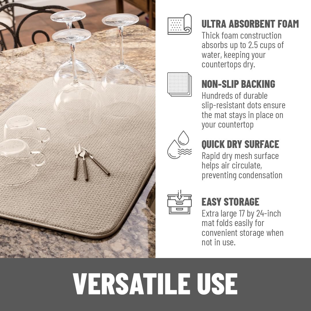 Bellemain XXL Microfiber Dish Drying Mat - Super Absorbent for Kitchen Counter (17x24