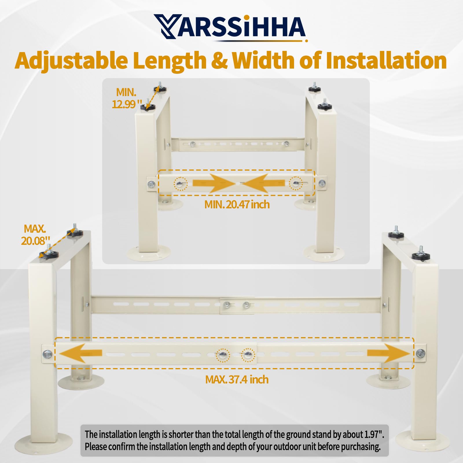 **Yarssihha Heavy Duty Mini Split Stand for 9000-60000 BTU Air Conditioner & Heat Pump – Adjustable Outdoor Condenser Stand – Perfect for Ground Installation & HVAC Stability**    *(Use Case: Ideal for securing outdoor AC units, heat pumps, and condensers in residential or commercial settings, ensuring durability and stability in all weather conditions.)*