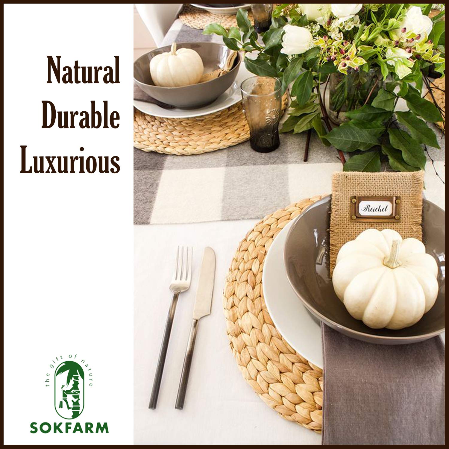 Boho Round Woven Placemats Set of 6 - 13.4 Inch Natural Water Hyacinth Wicker Straw Placemats for Dining Table | Perfect for Farmhouse, Coastal, and Boho Chic Home Decor