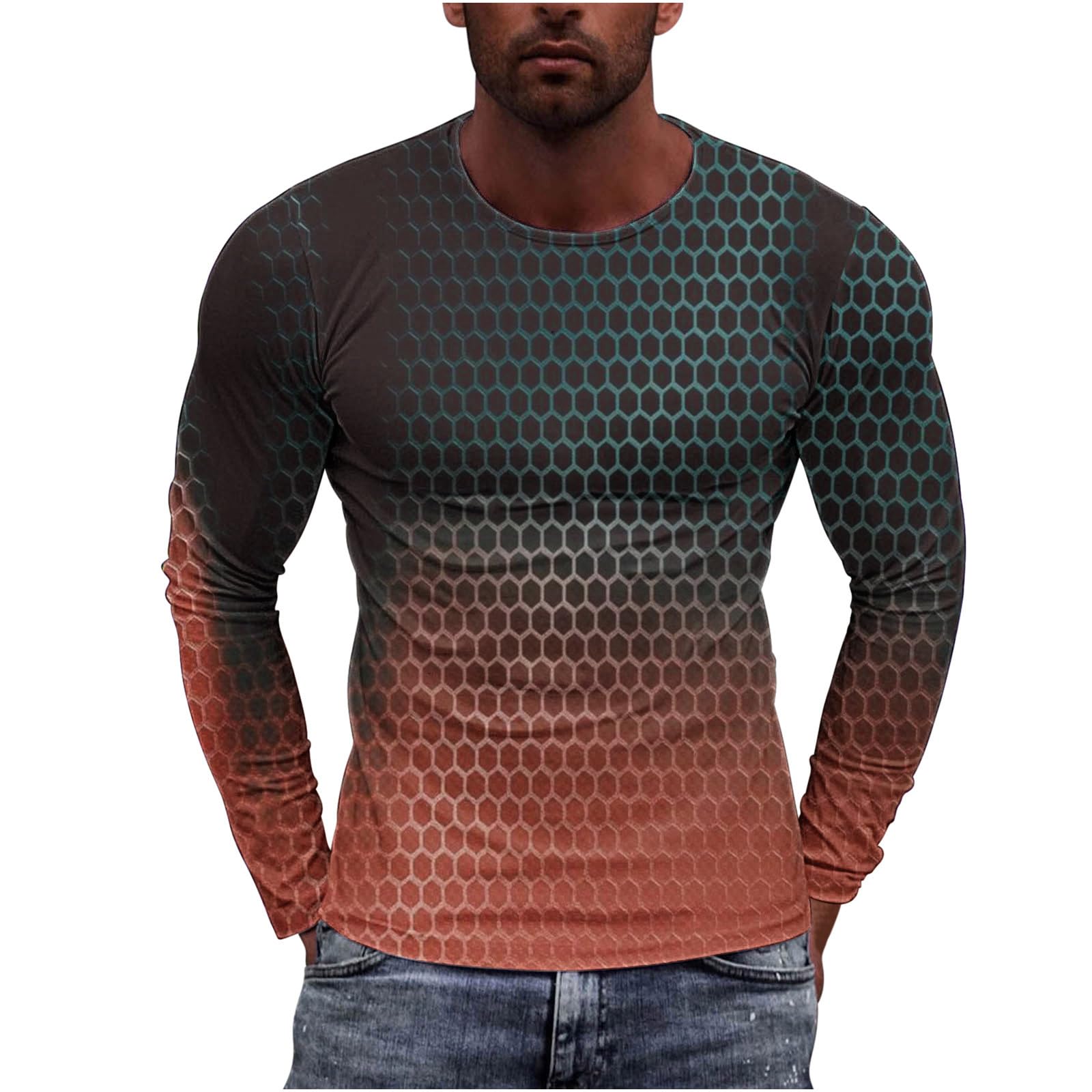 3D Geometry Print Men's Long Sleeve Graphic T-Shirt - Stylish Fall Streetwear Top for Casual Outfits, Parties & Everyday Wear